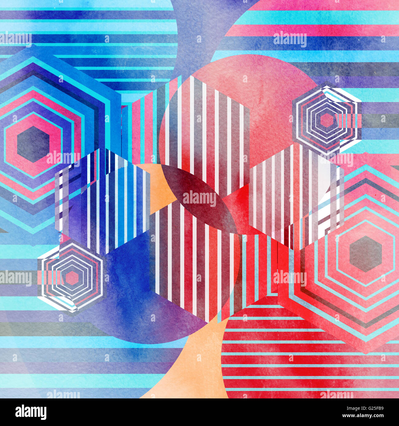 Abstract colorful watercolor background with different geometric ...