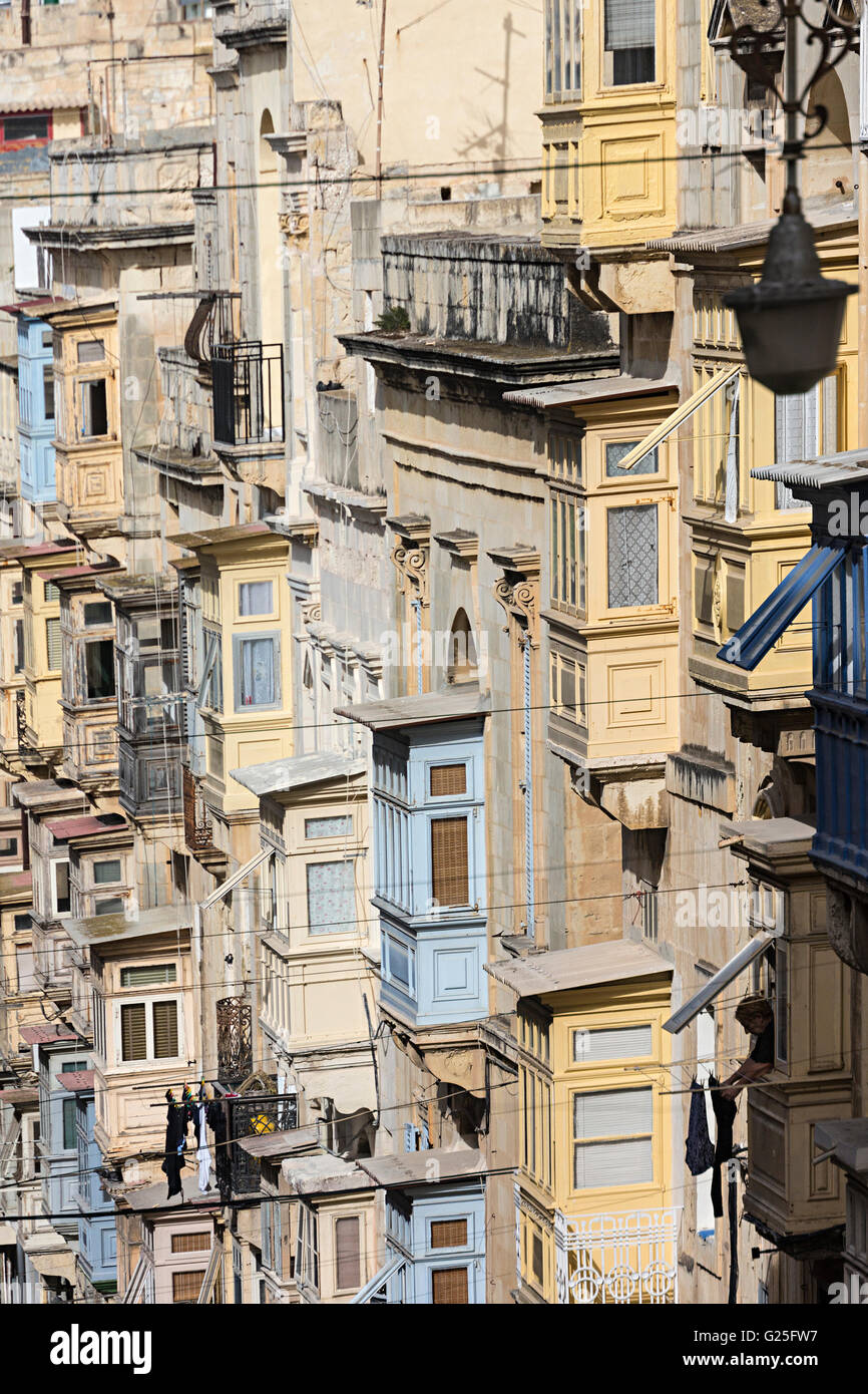 Balconies, Valletta, Malta Stock Photo