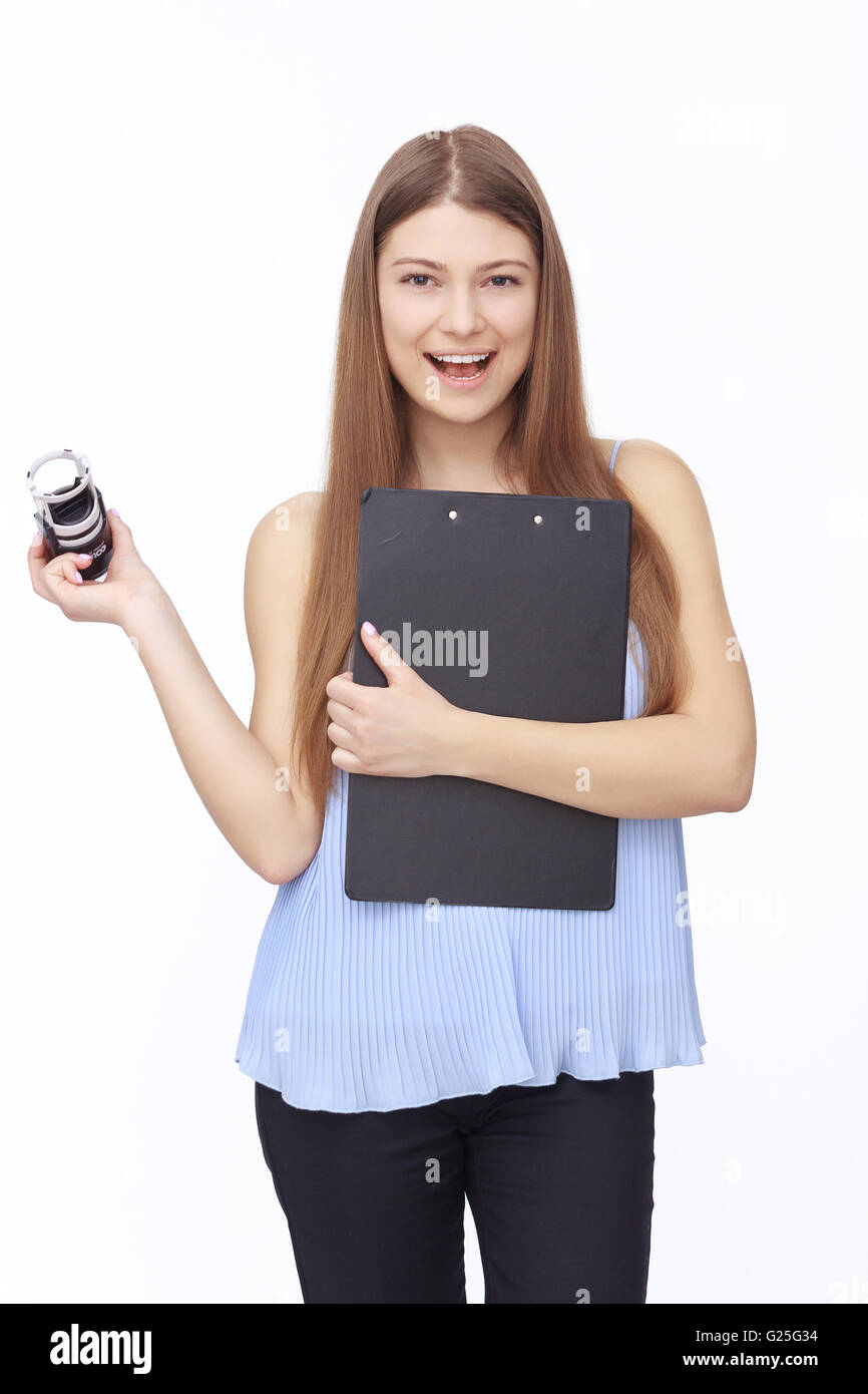 Happy young woman isolated on white background Stock Photo - Alamy