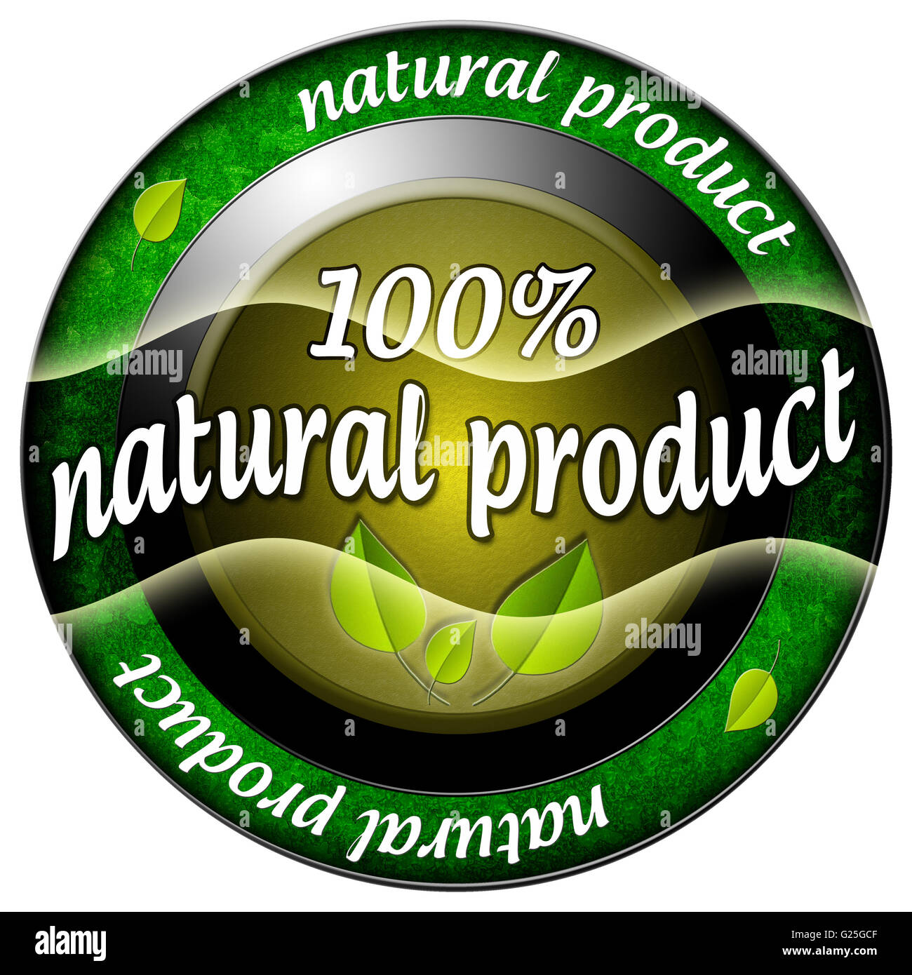 Natural product 100 round green icon isolated Stock Photo
