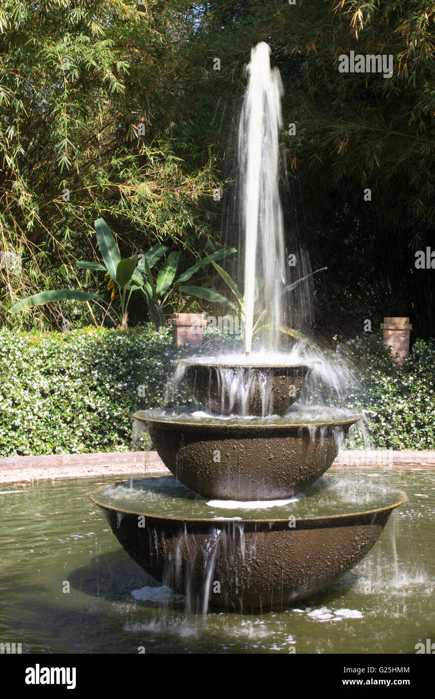 Sugar kettle water fountain in Rip Van Winkle Gardens, a botanical