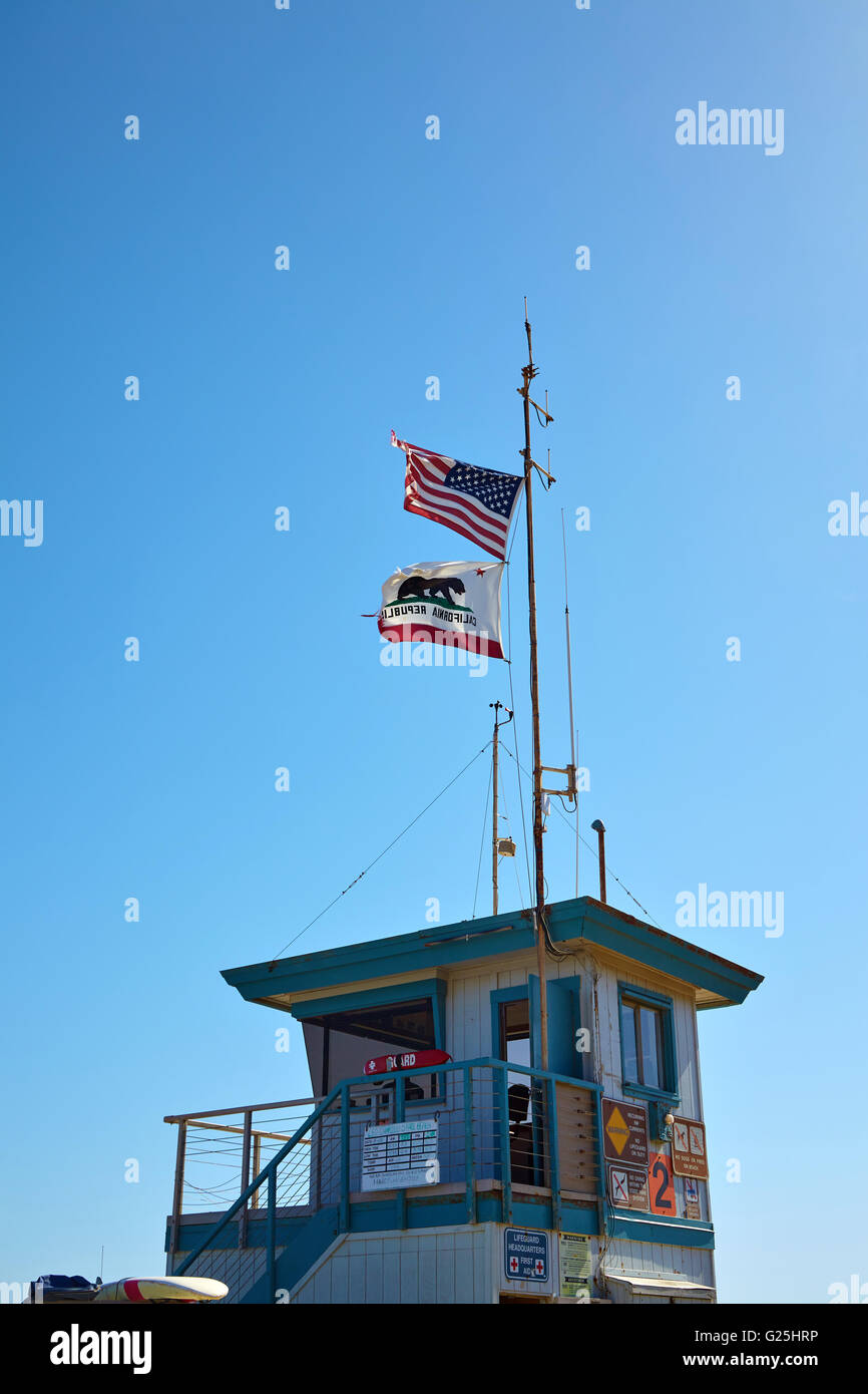Lifeguard hut on the Malibu beach. Stock Photo