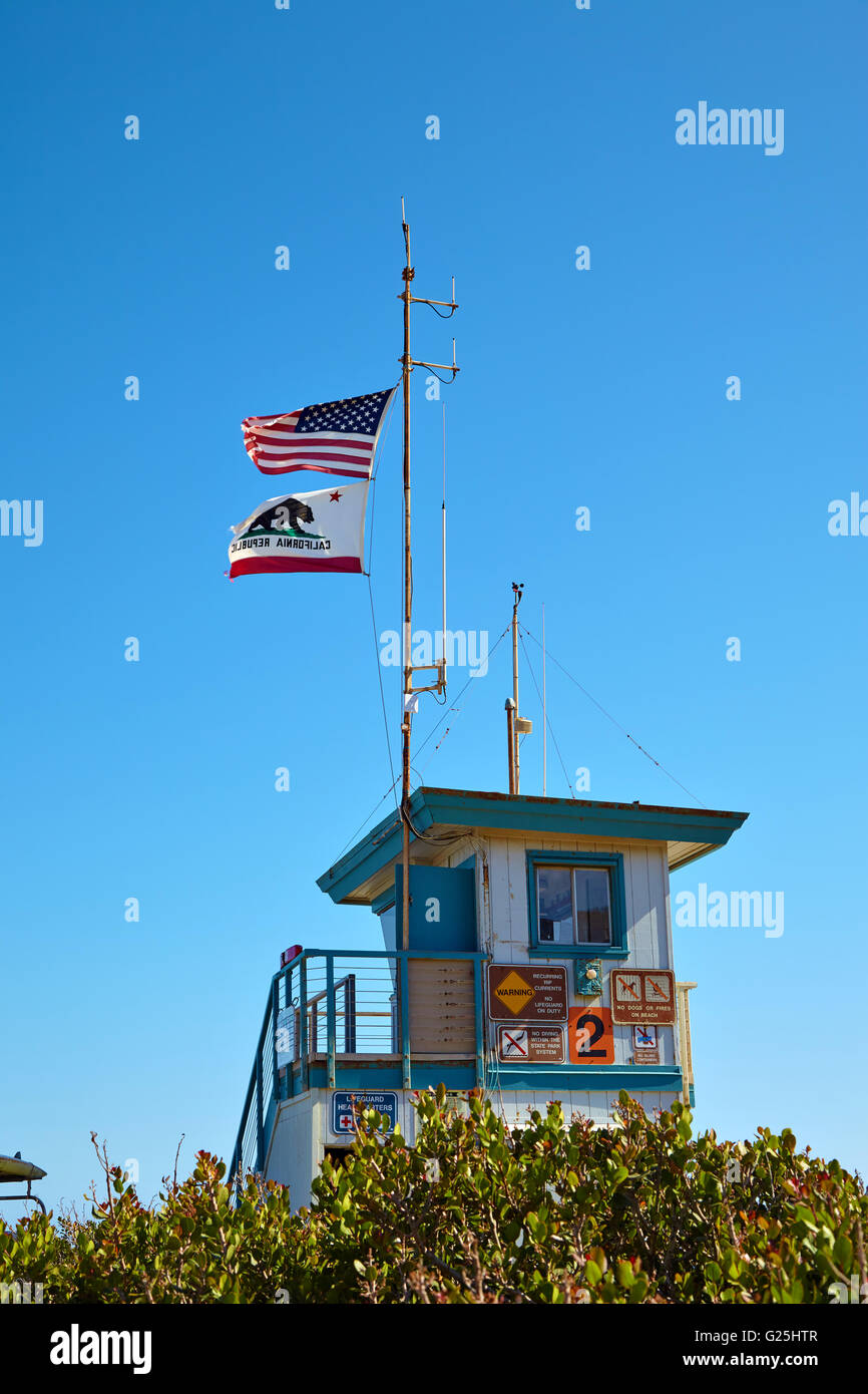 Lifeguard hut on the Malibu beach. Stock Photo