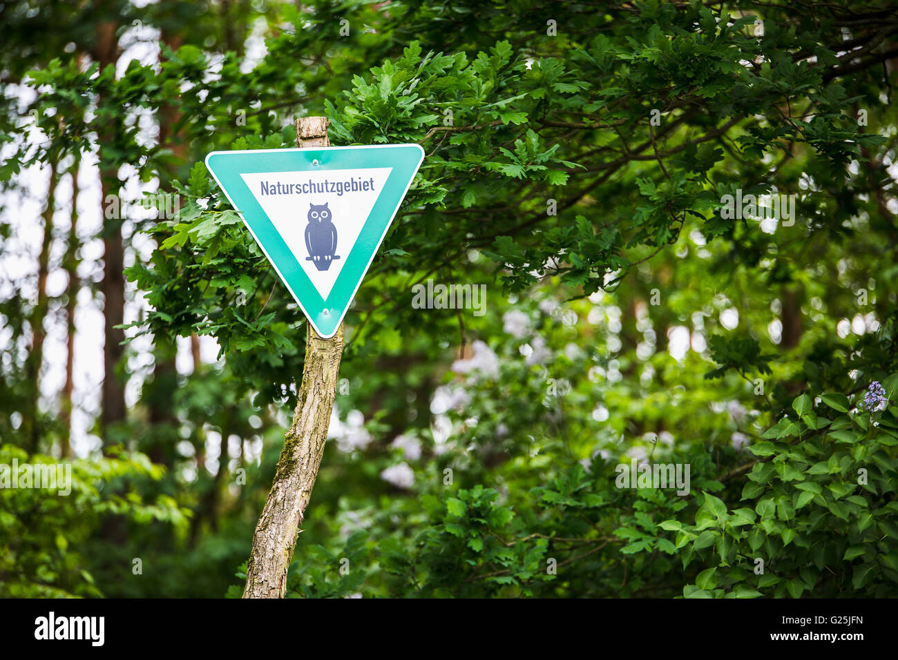 nature reserve sign indicating label german naturschutzgebiet Stock Photo