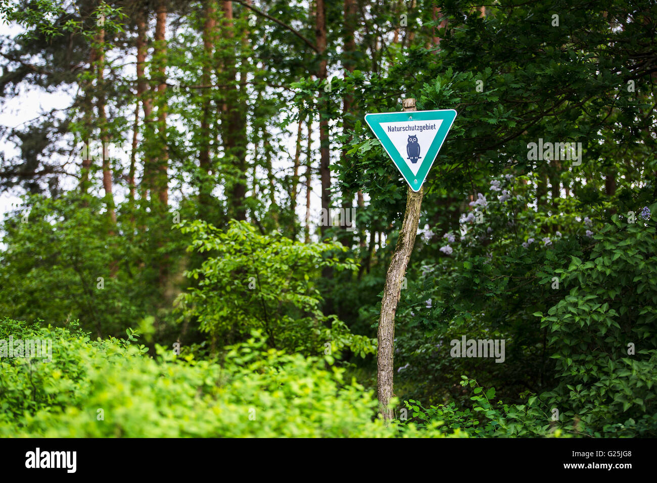 nature reserve sign indicating label german naturschutzgebiet Stock Photo