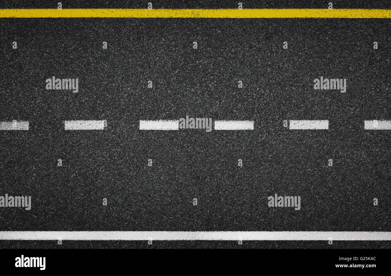 Asphalt road top view. Highway line marks. Stock Photo