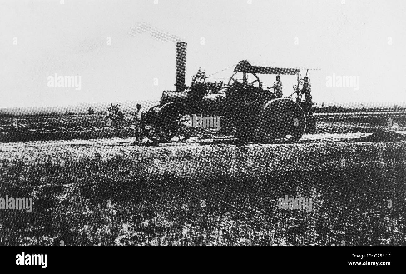 Sugarcane field near Kaohsiung, Taiwan, c 1921. Steam hoe. Stock Photo