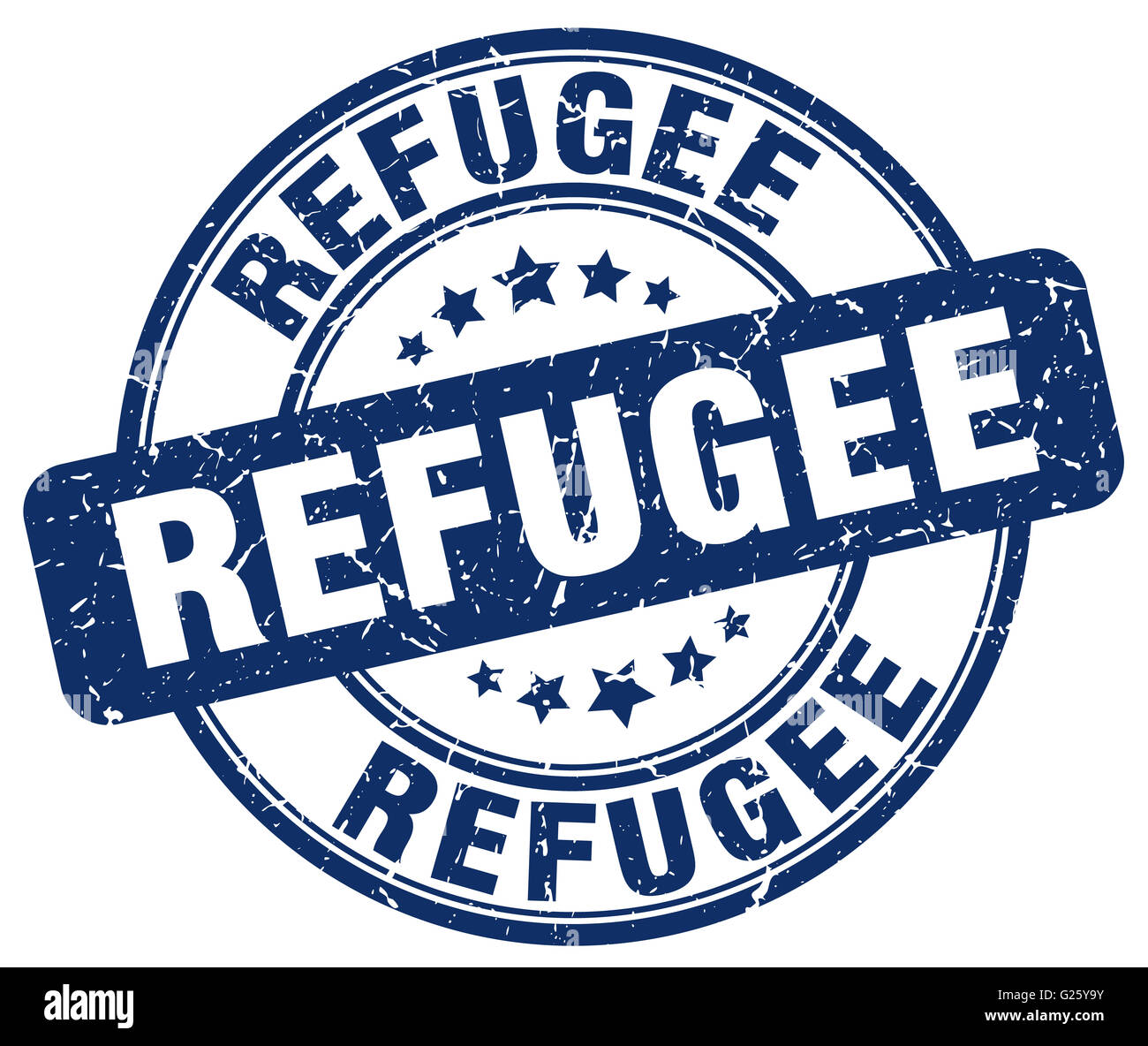 refugee blue grunge round vintage rubber stamp Stock Photo - Alamy