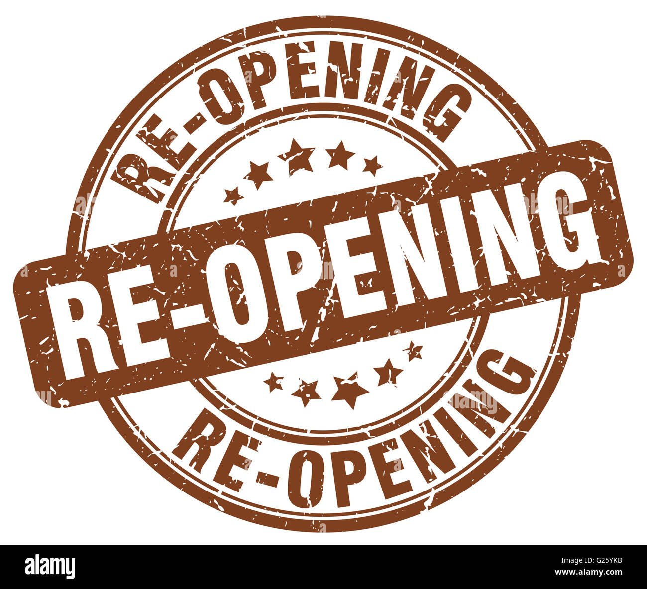 re-opening brown grunge round vintage rubber stamp Stock Photo - Alamy