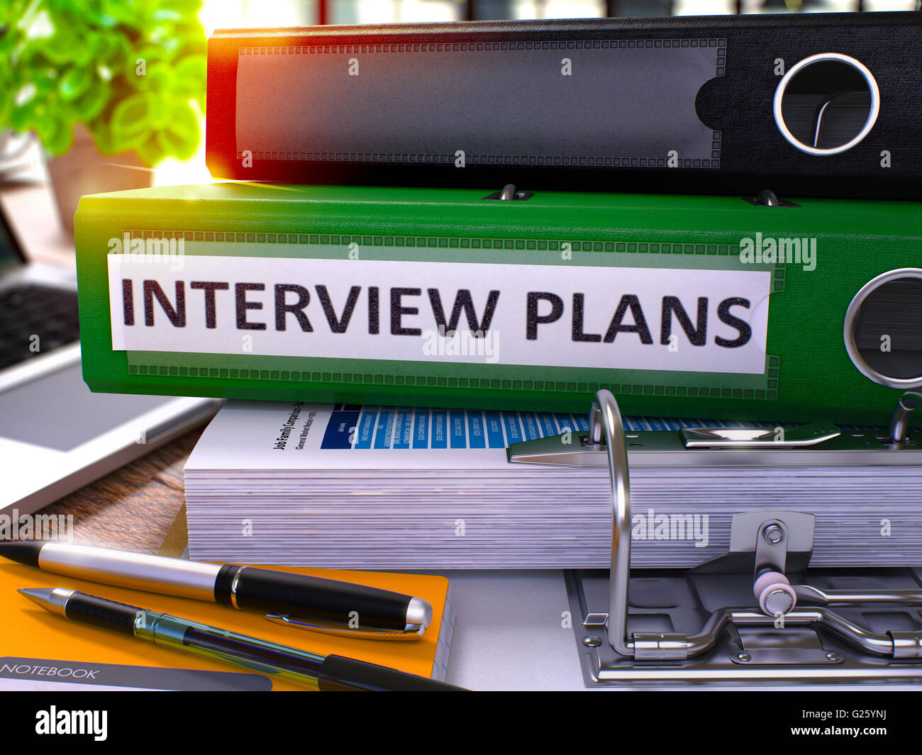 Green Office Folder with Inscription Interview Plans Stock Photo Alamy