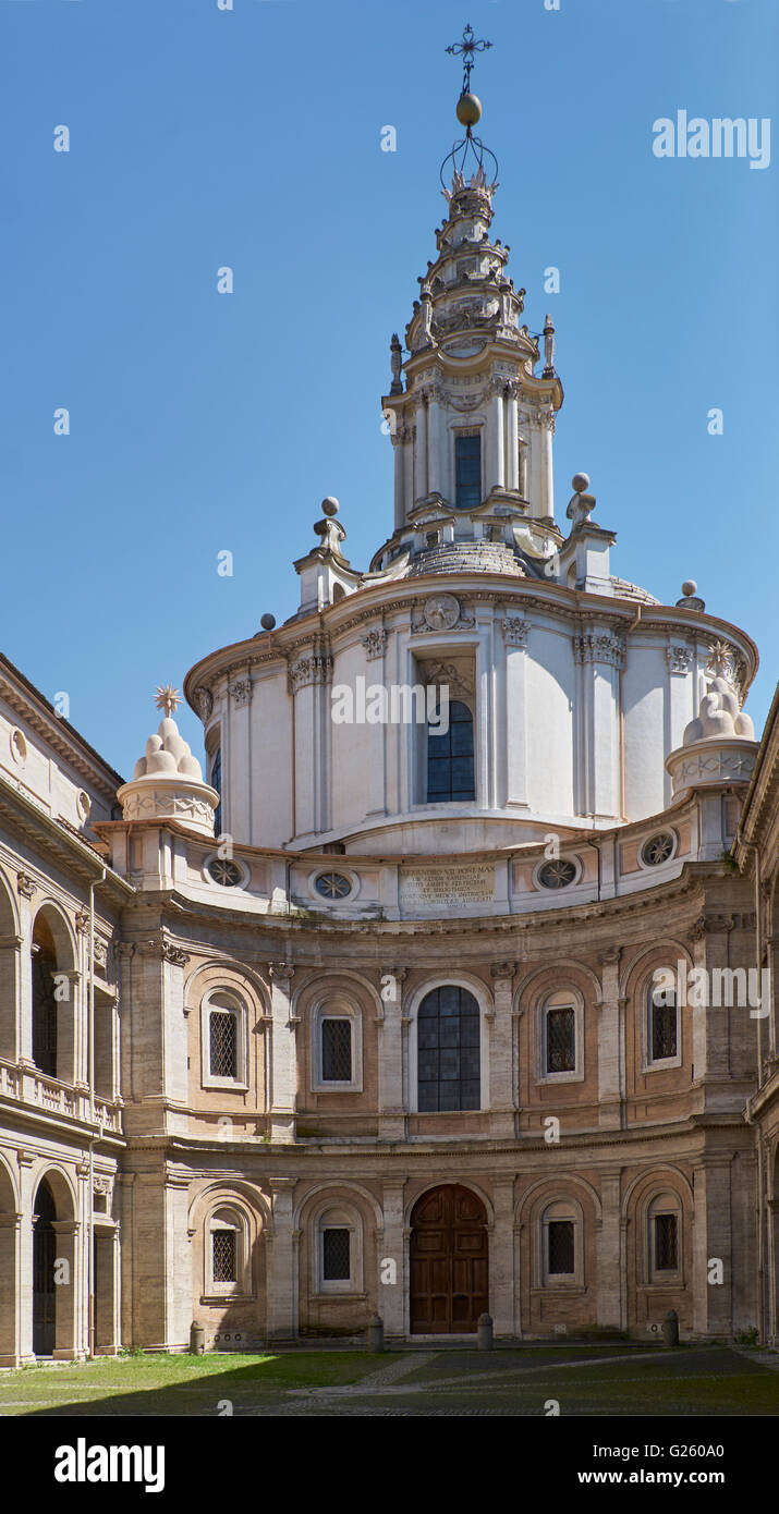 Rome: Sant'Ivo Della Sapienza courtyard and tower 1642-50, by Francesco Borromini. Stock Photo