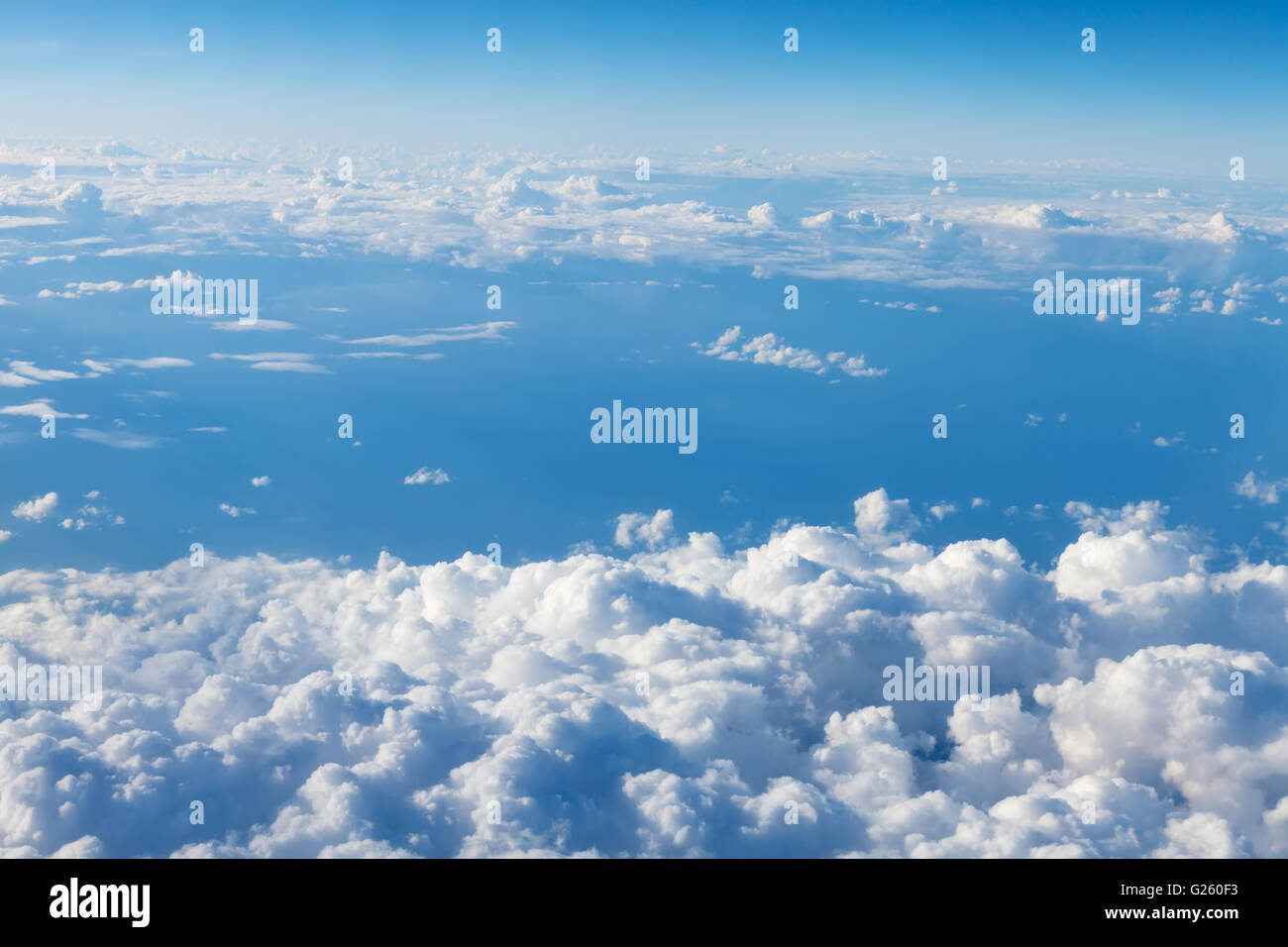 Blue sky with clouds background. View from airplane Stock Photo - Alamy