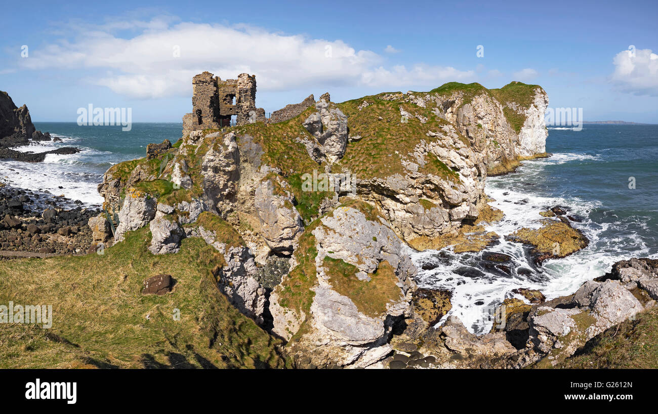 Kinbane Head castle on the Ulster Way and Causeway Coastal Route County Antrim Northern Ireland Stock Photo