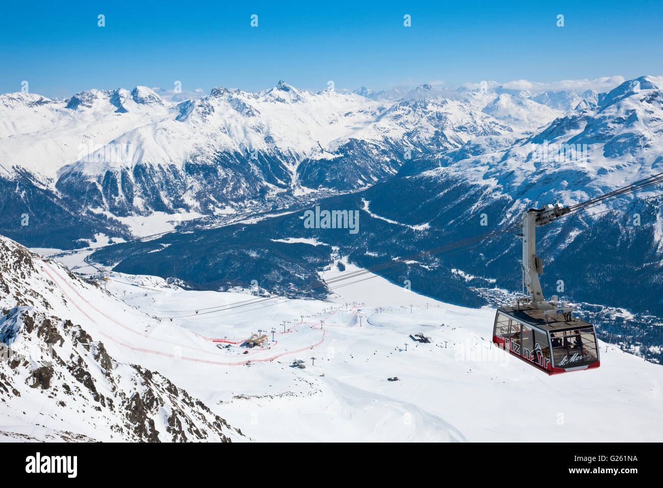 Ski resort of Corviglia, Saint Moritz, Switzerland during the ski world championship Stock Photo