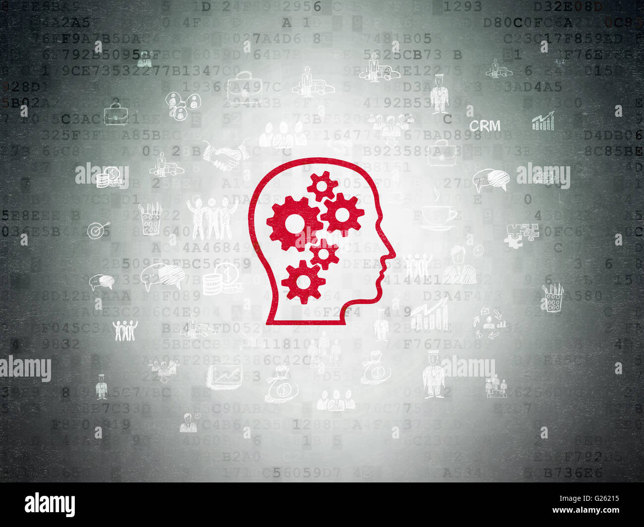 Finance concept: Head With Gears on Digital Data Paper background Stock ...