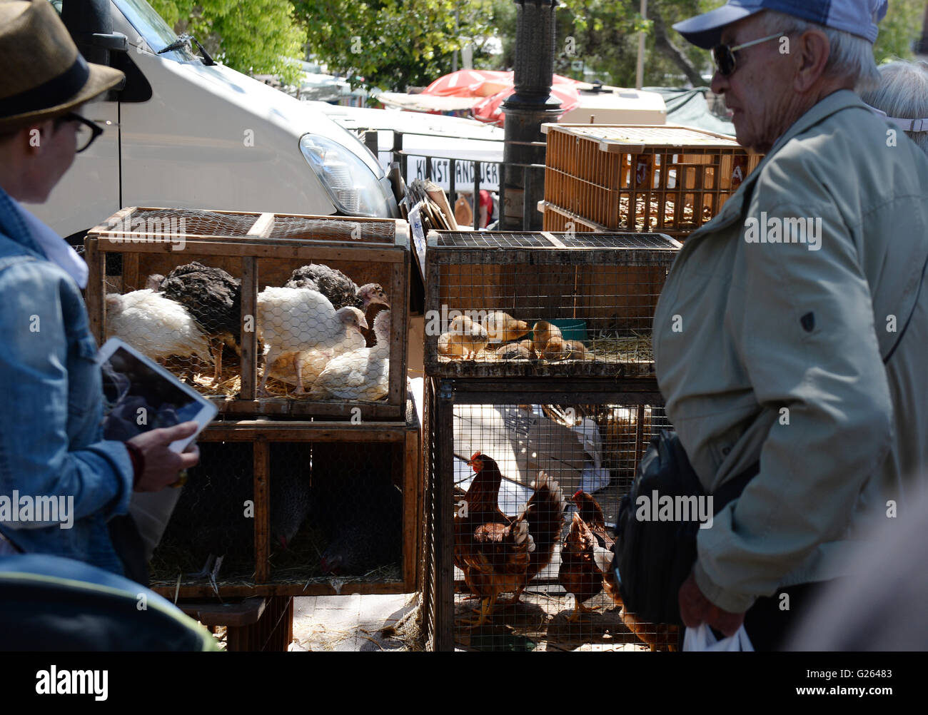 Farmers are selling live animals on the traditional farmers market that