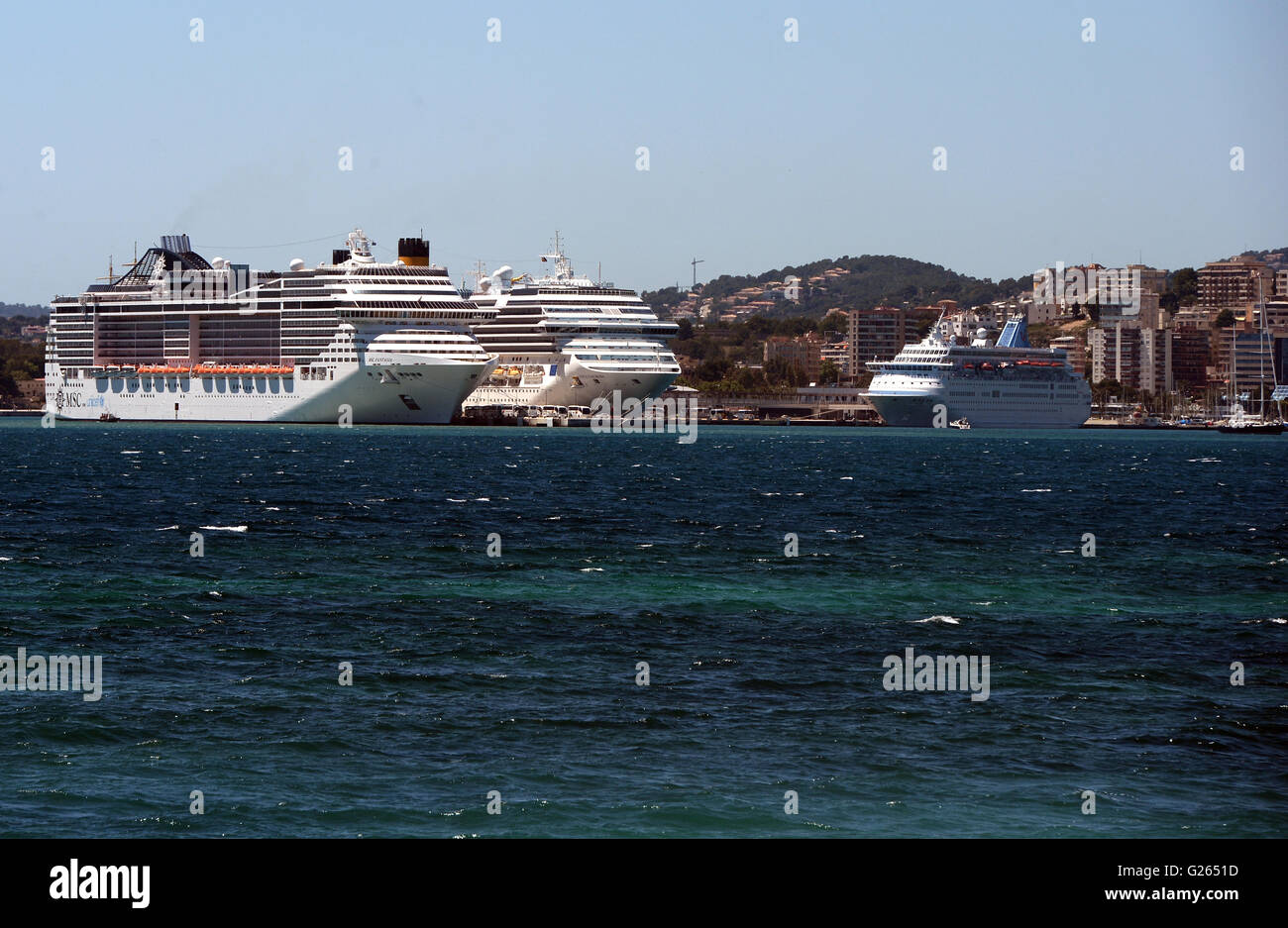 Palma de Majorca, Spain. 03rd May, 2016. Cruise ships in the harbour of Palma de Majorca, Spain