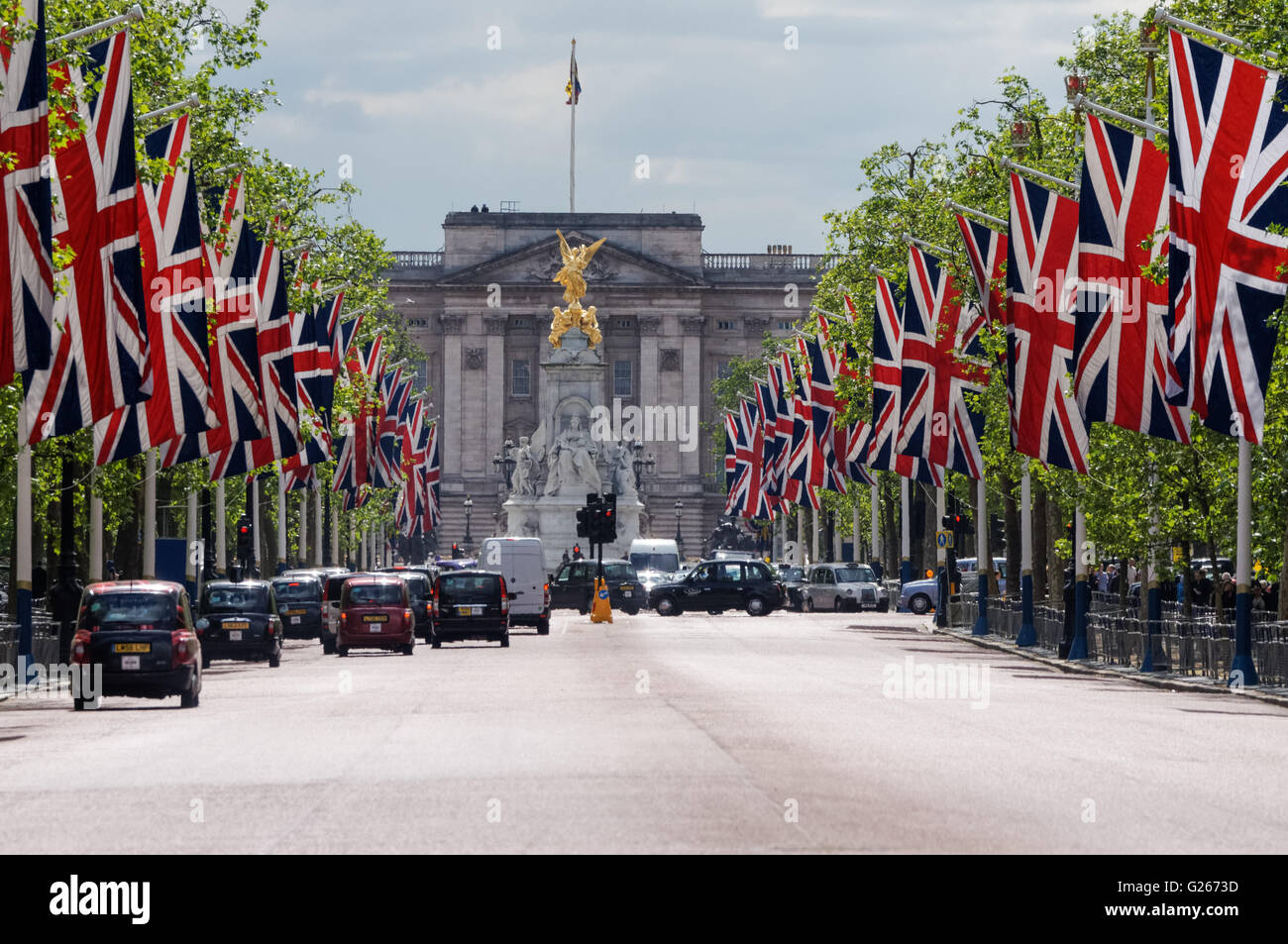 Union Jack flags hanging on The Mall, London England United Kingdom UK Stock Photo