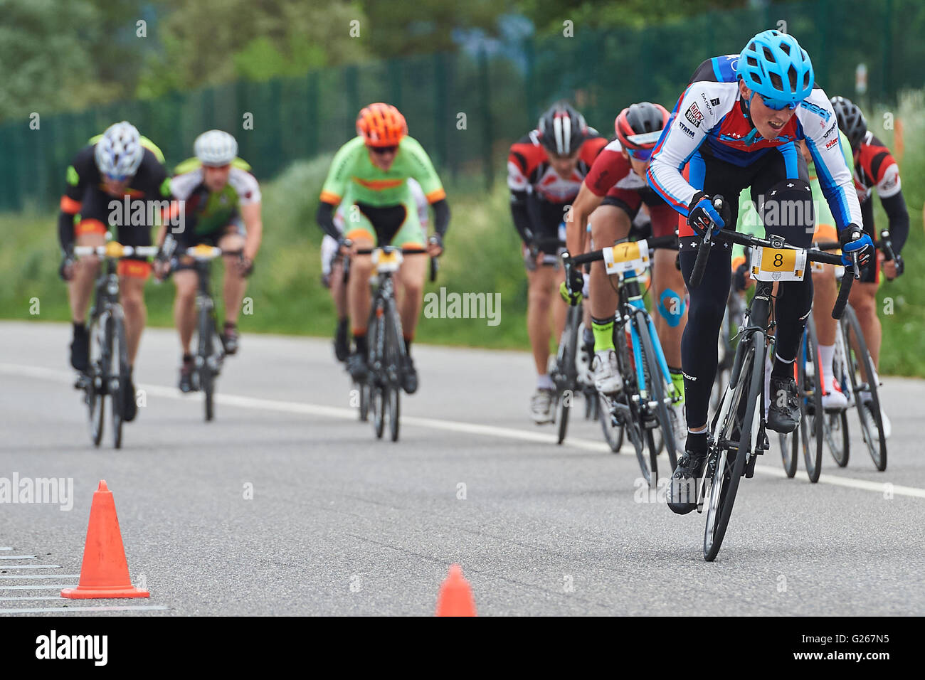 Cazis, Switzerland. May 24, 2016. Riders compete during the Criterium Race of the Cycling Grison Cup Series in Cazis. Credit:  Rolf Simeon/Alamy Live News. Stock Photo