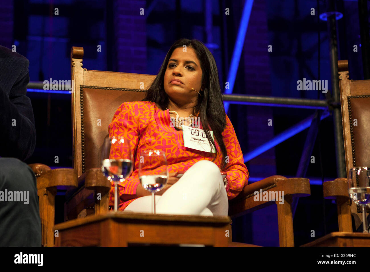 Reshma Sohoni (Seedcamp) at the panel with Mattias Ljungman (Atomico) and Carmen Bermejo (Tetuan Valley) at Startup Fest Europe held in Amsterdam, The Netherlands on May 24, 2016. The Startup Fest Europe gathers international experts to discuss the latest innovations, products and services in all sorts of business fields from 24 to 28 May 2016. Photo: Maysun/dpa Stock Photo