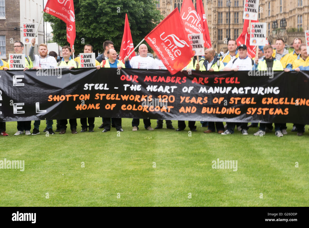 London, UK, 25th May, 2016, banner at  the Steelworkers protest Credit:  Ian Davidson/Alamy Live News Stock Photo
