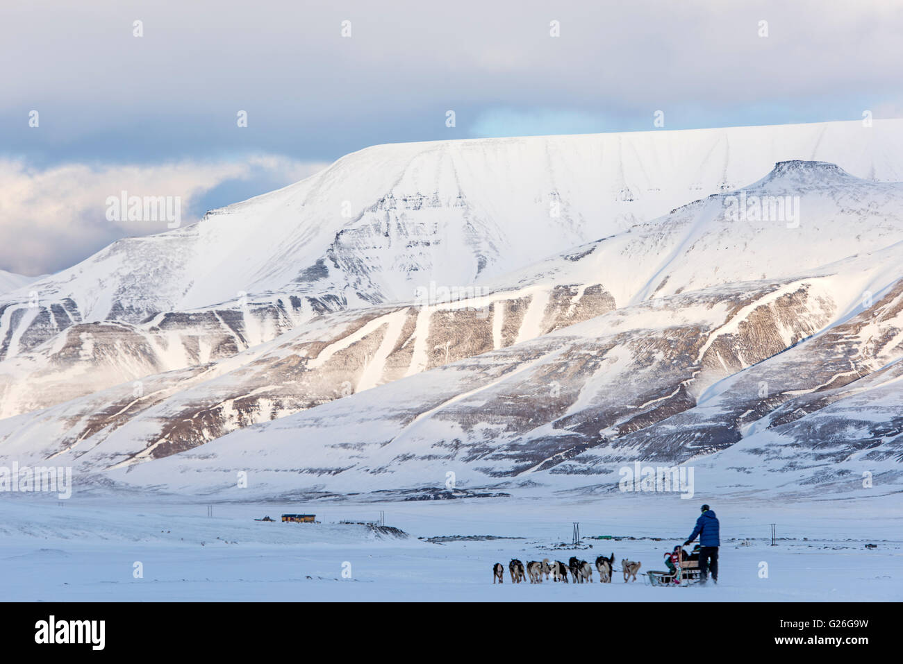 Dog Sled in winter Longyearbyen, Svalbard, Spitsbergen, Norway Stock Photo