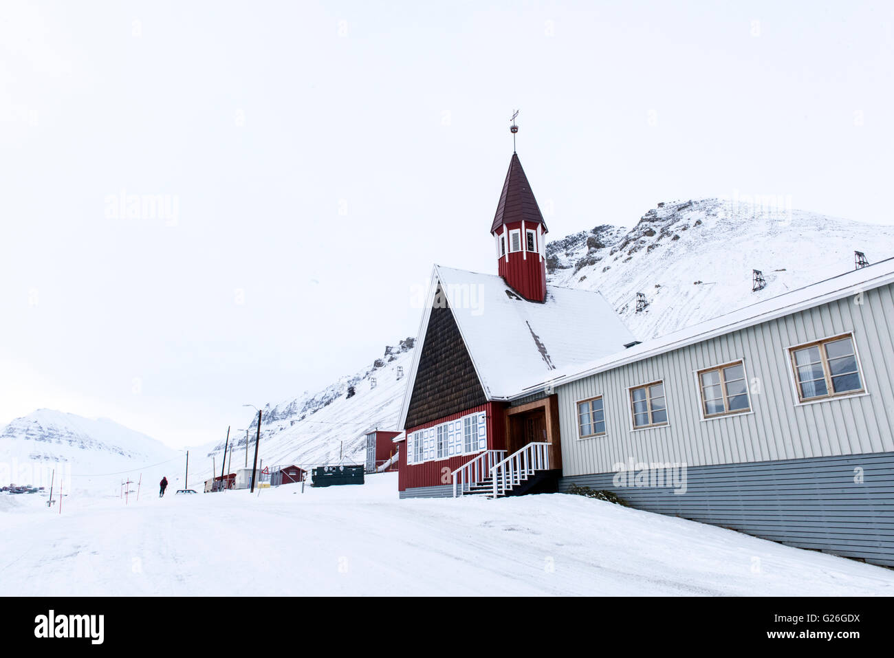 Church Longyearbyen in Winter, Svalbard, Spitsbergen, Norway Stock Photo