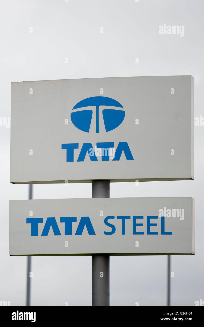 Tata Steel works sign logo Stock Photo - Alamy