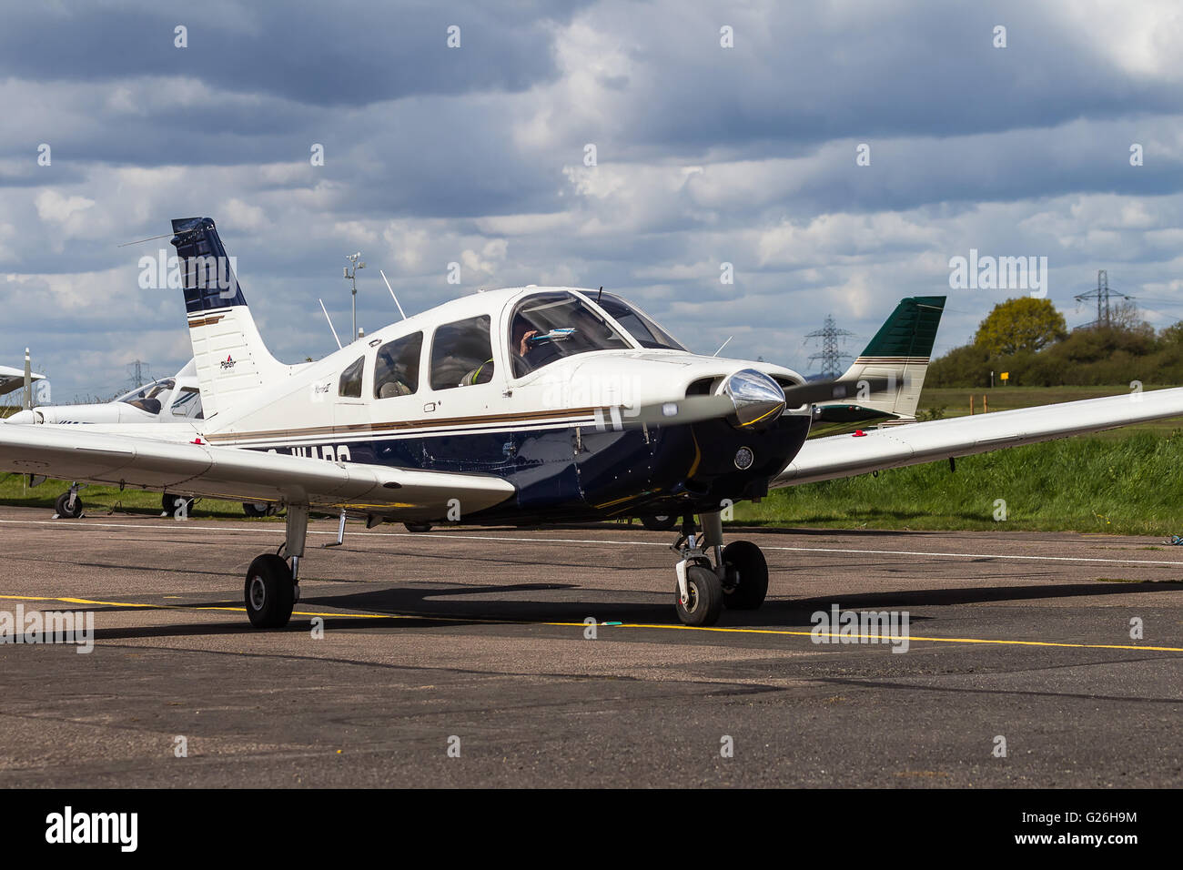 Piper PA-28 G-WARS taxiing at Elstree Airfield, Hertfordshire, UK. Stock Photo