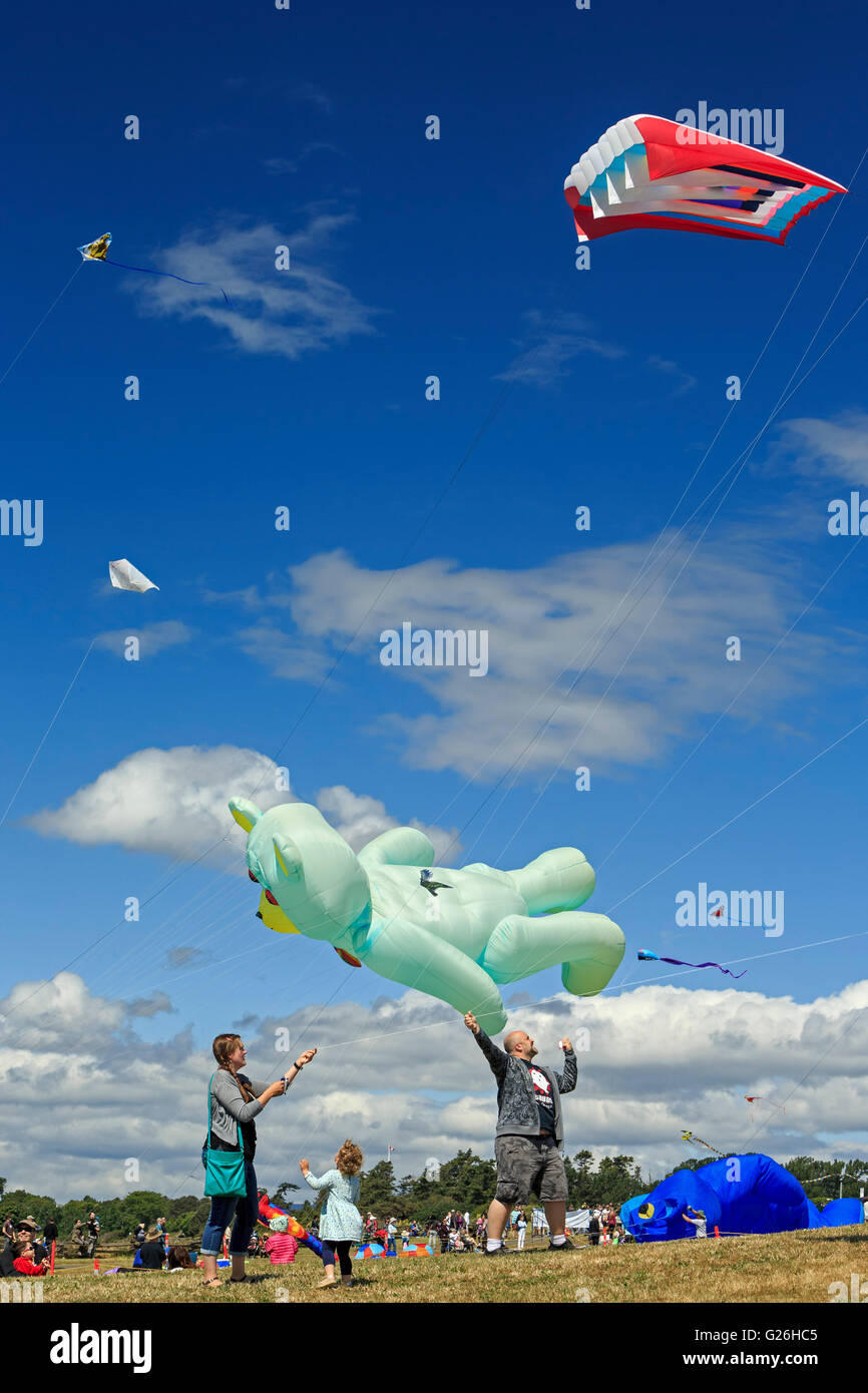 Family flying kites at Victoria Kite festival at Clover PointVictoria