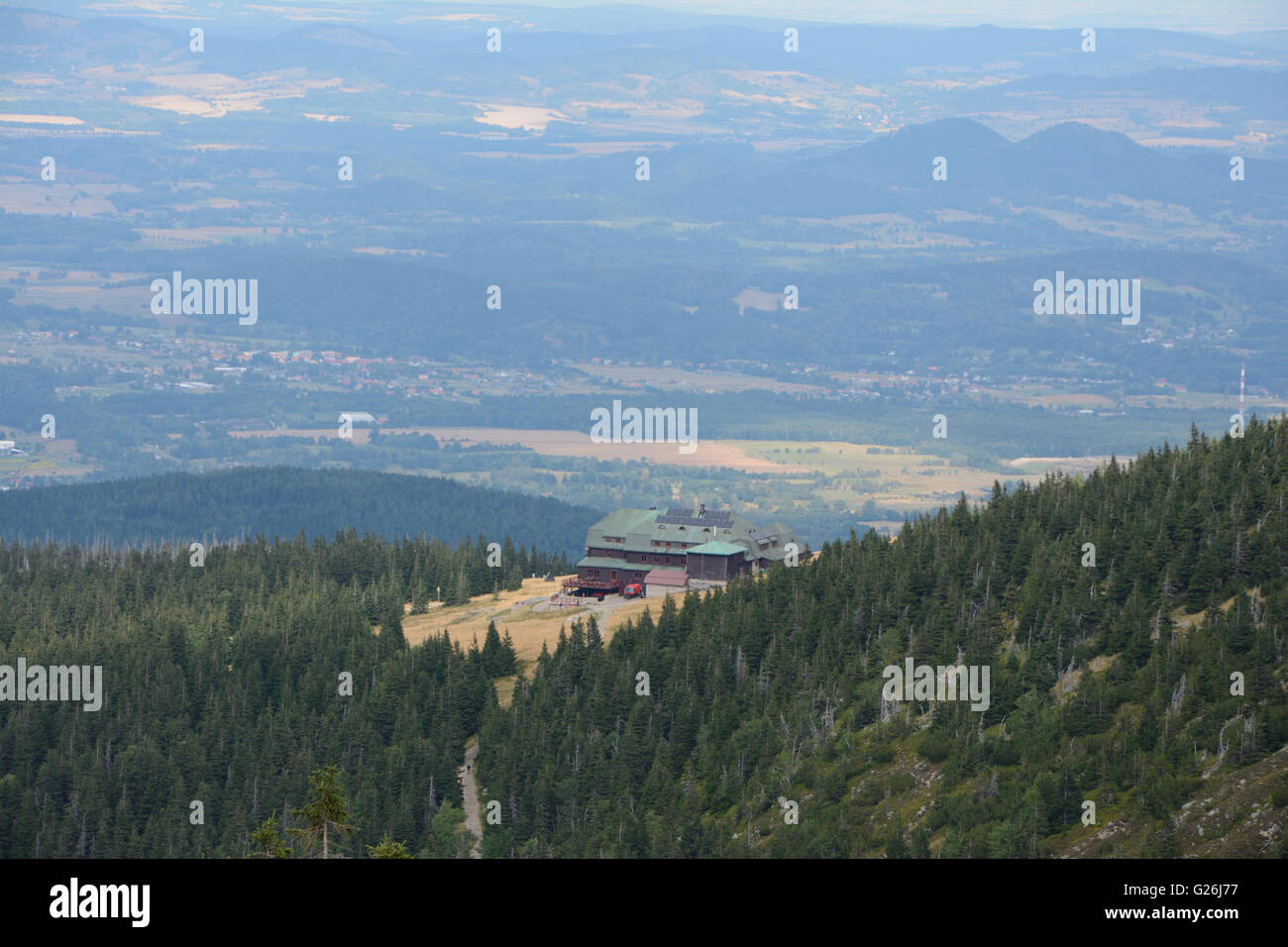 Strzecha Akademicka Forest and Strzecha akademicka hill station in Karkonosze mountains in ...