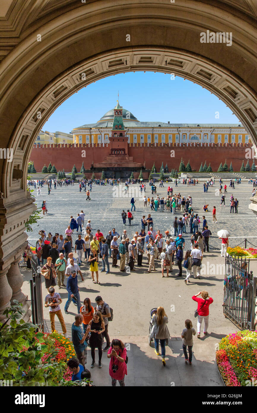 The red Square and the Mausoleum of Lenin in the background , Moscow Stock Photo