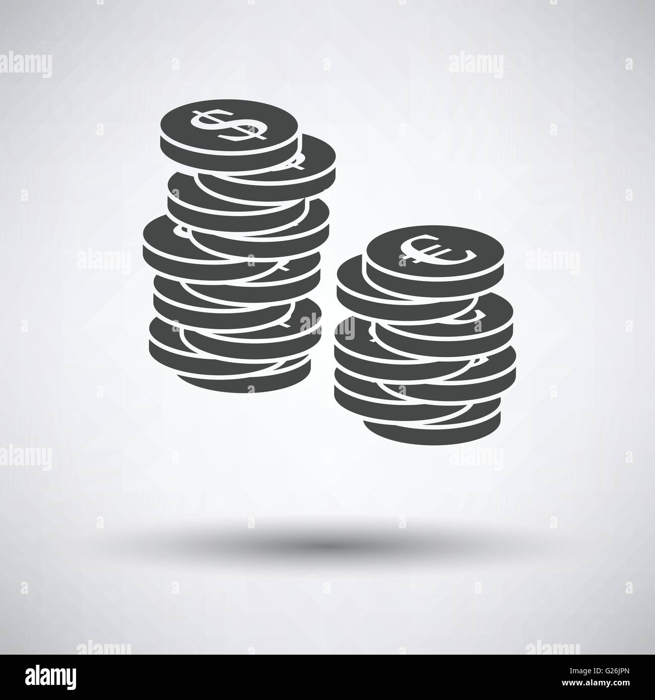 Stack of coins icon on gray background with round shadow. Vector ...