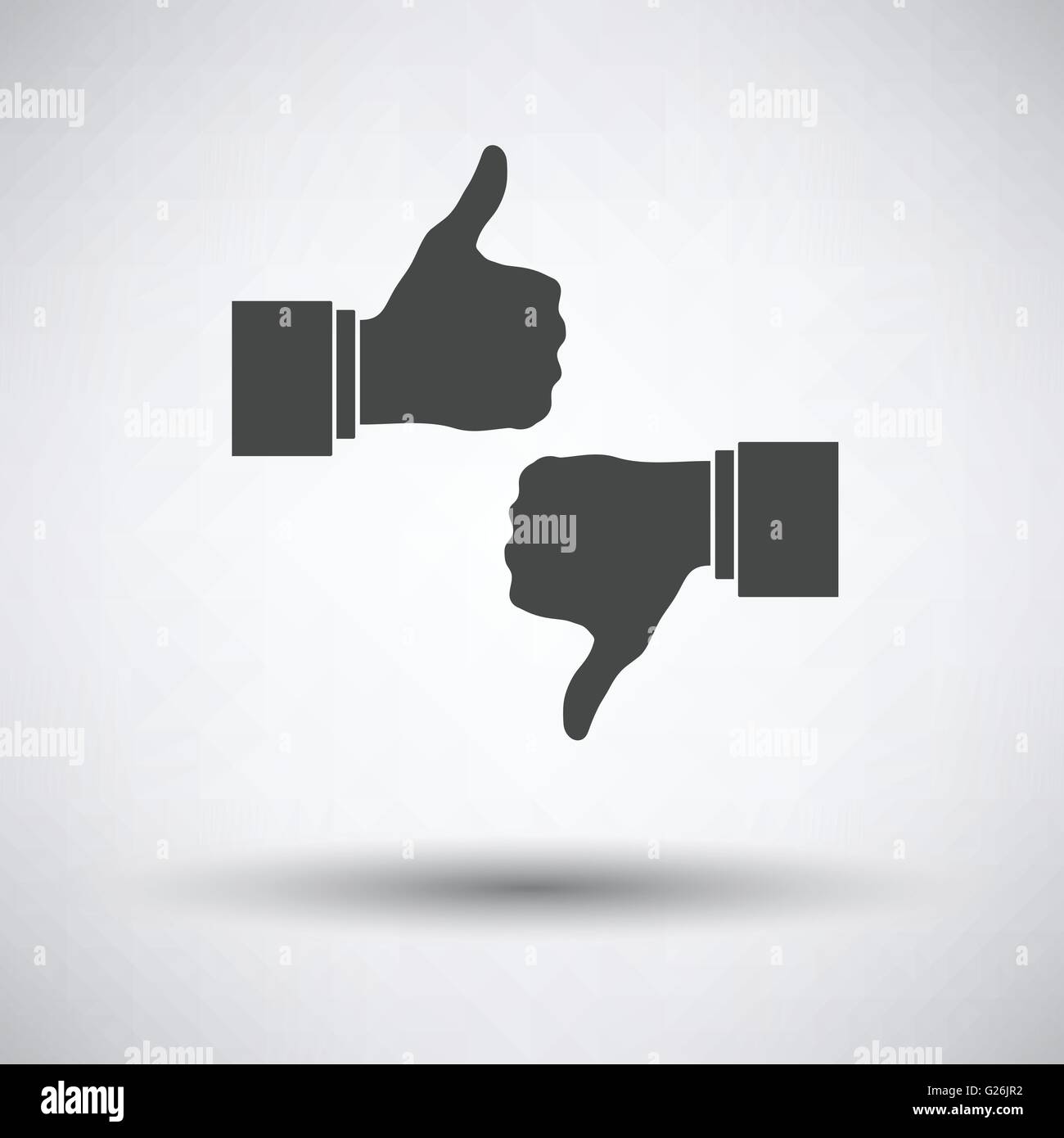 Like and dislike icon on gray background with round shadow. Vector ...