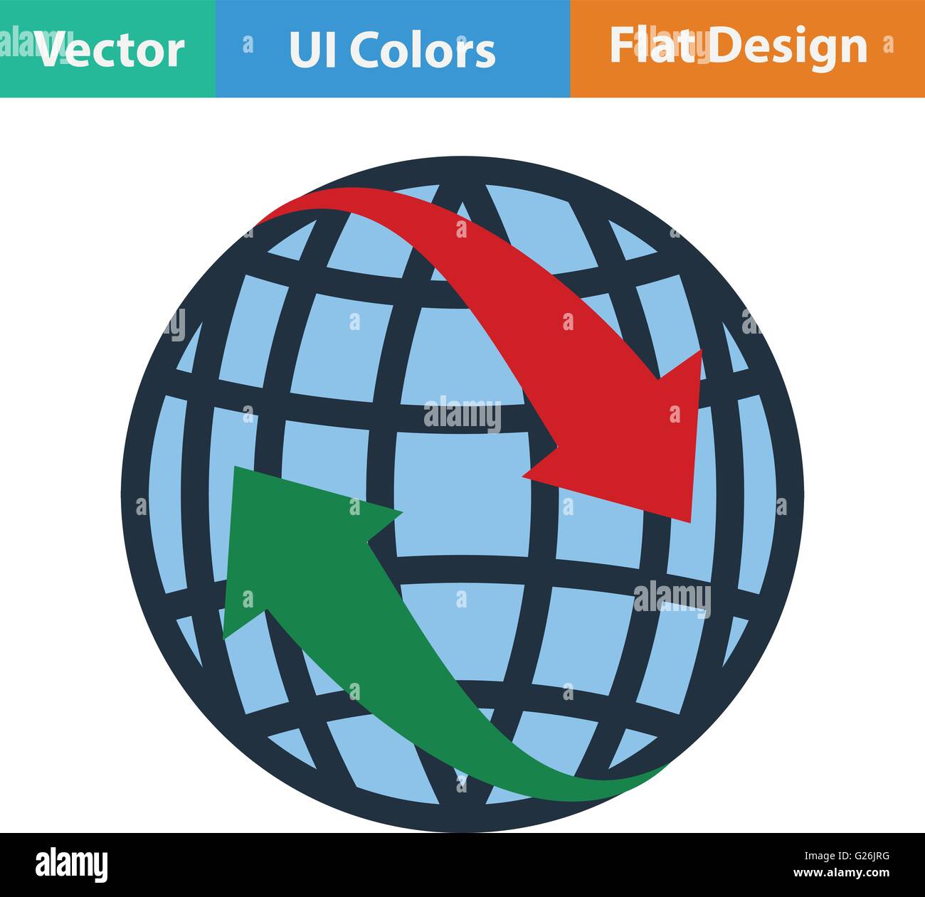 Flat design icon of Globe with arrows in ui colors. Vector illustration ...