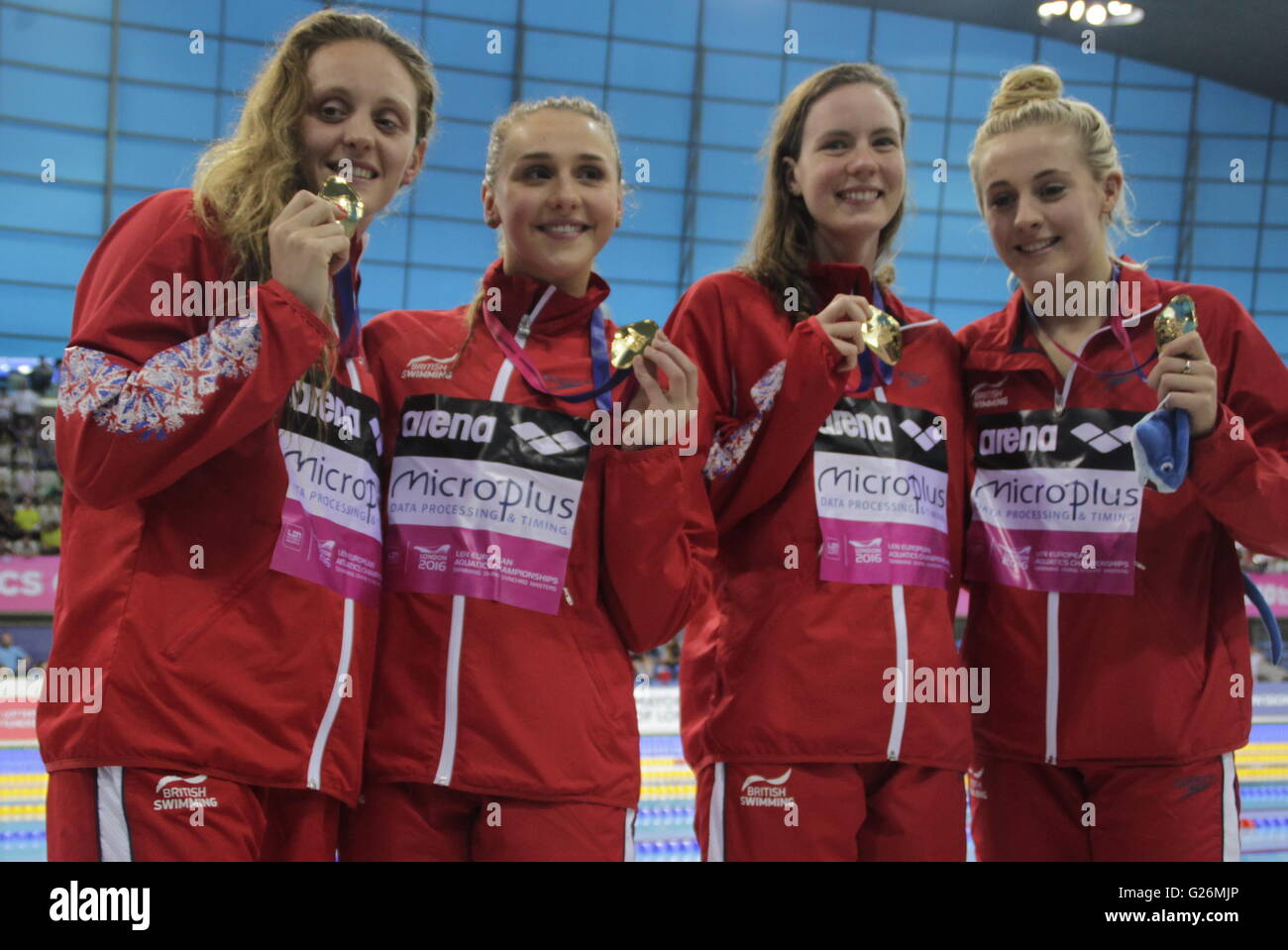 London, England, May 22, 2016 British Champion Swimmer europe 4 x 100 medley 4 in London Stock Photo