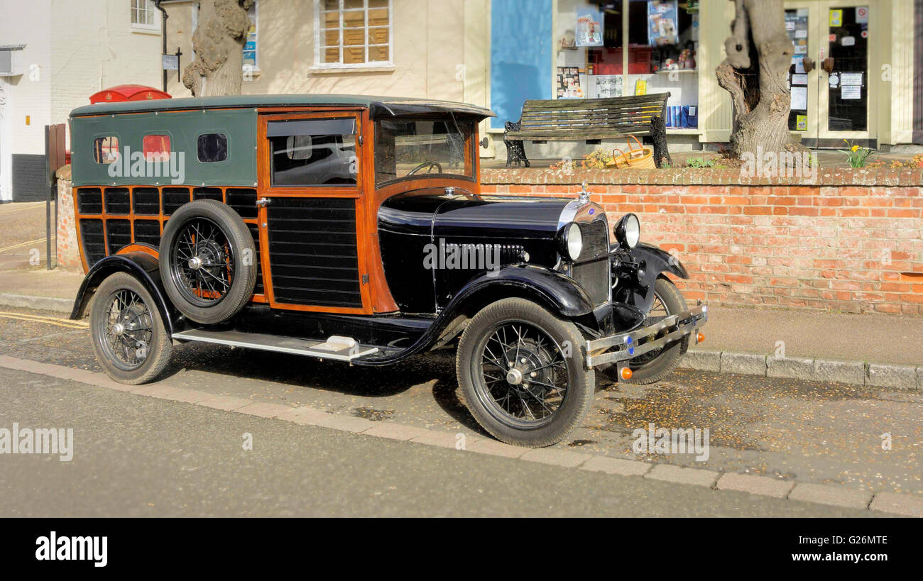 Classic American Shooting Brake Car parked in an English village Stock Photo