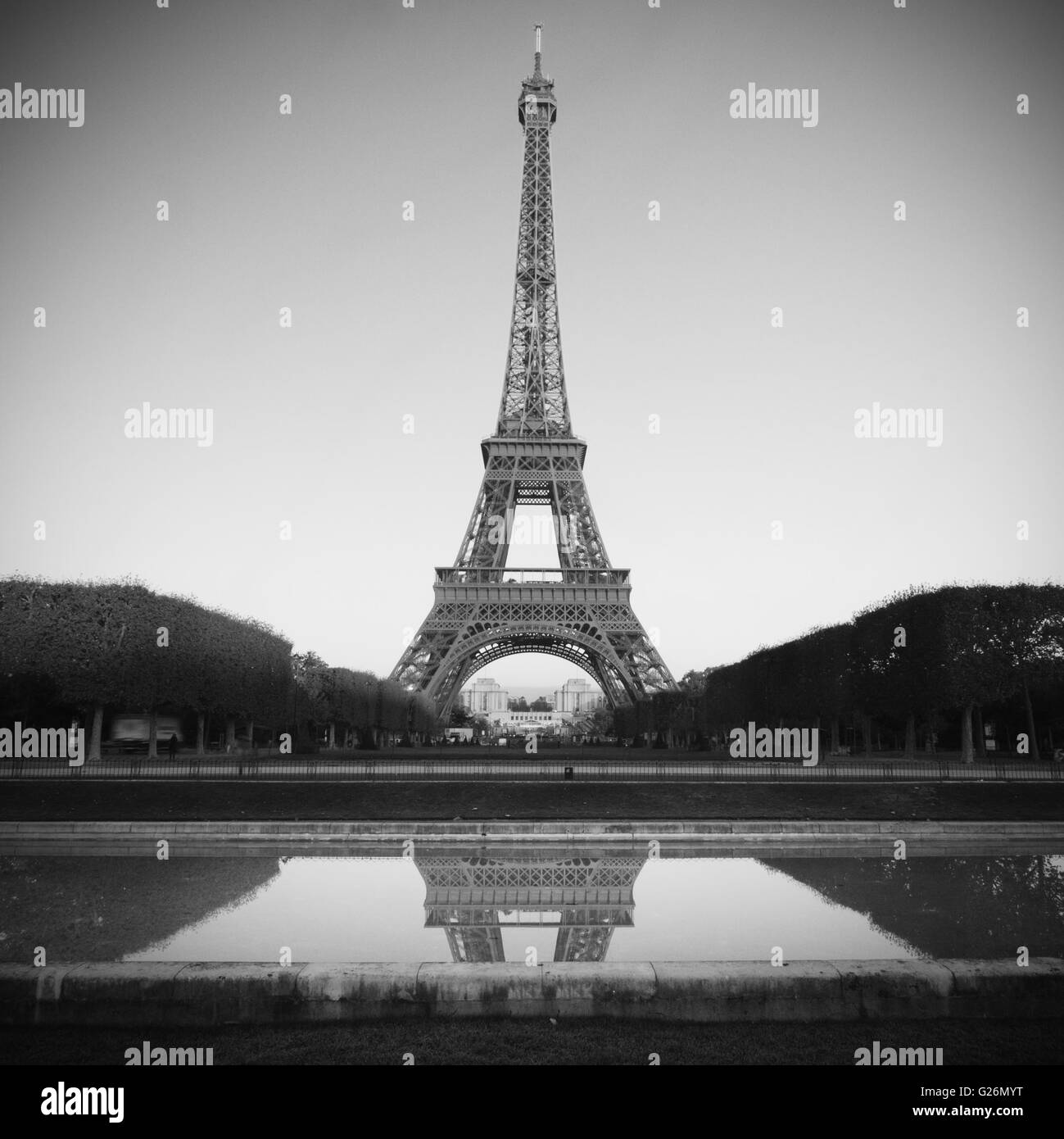 Eiffel Tower in Paris - black and white Stock Photo