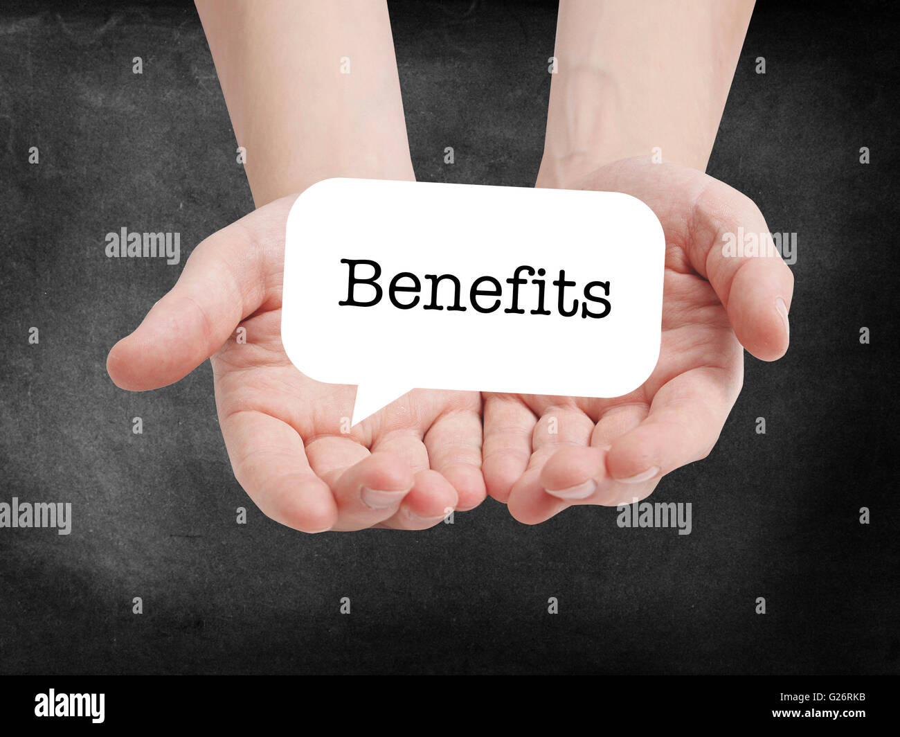 Benefits written on a speechbubble Stock Photo