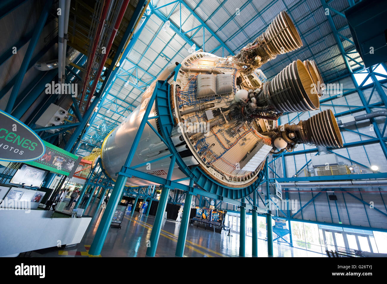 The engines of the second stage of the Saturn 5 rocket which is