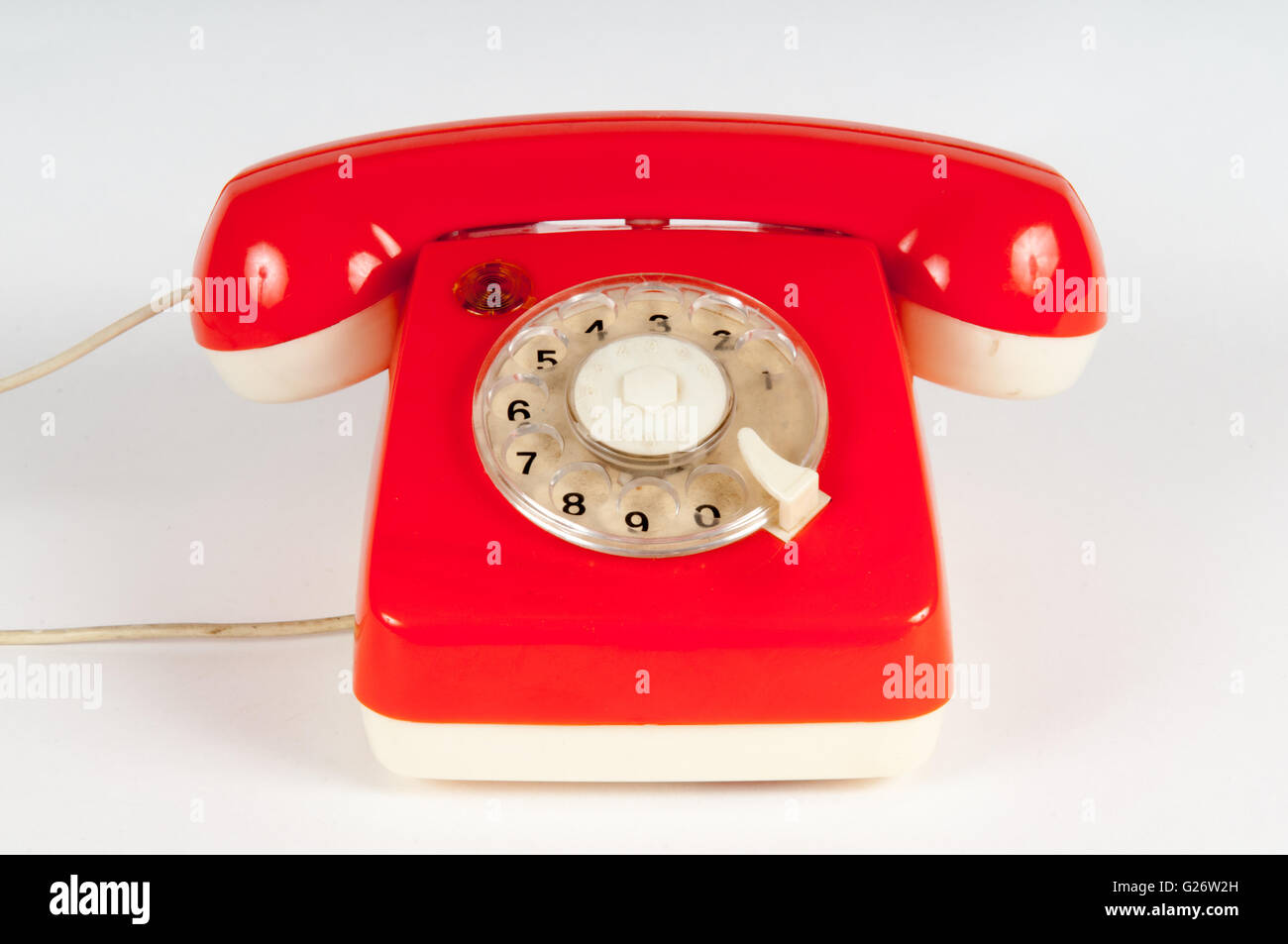 Orange vintage telephone taking a call, ideal for contact page Stock ...