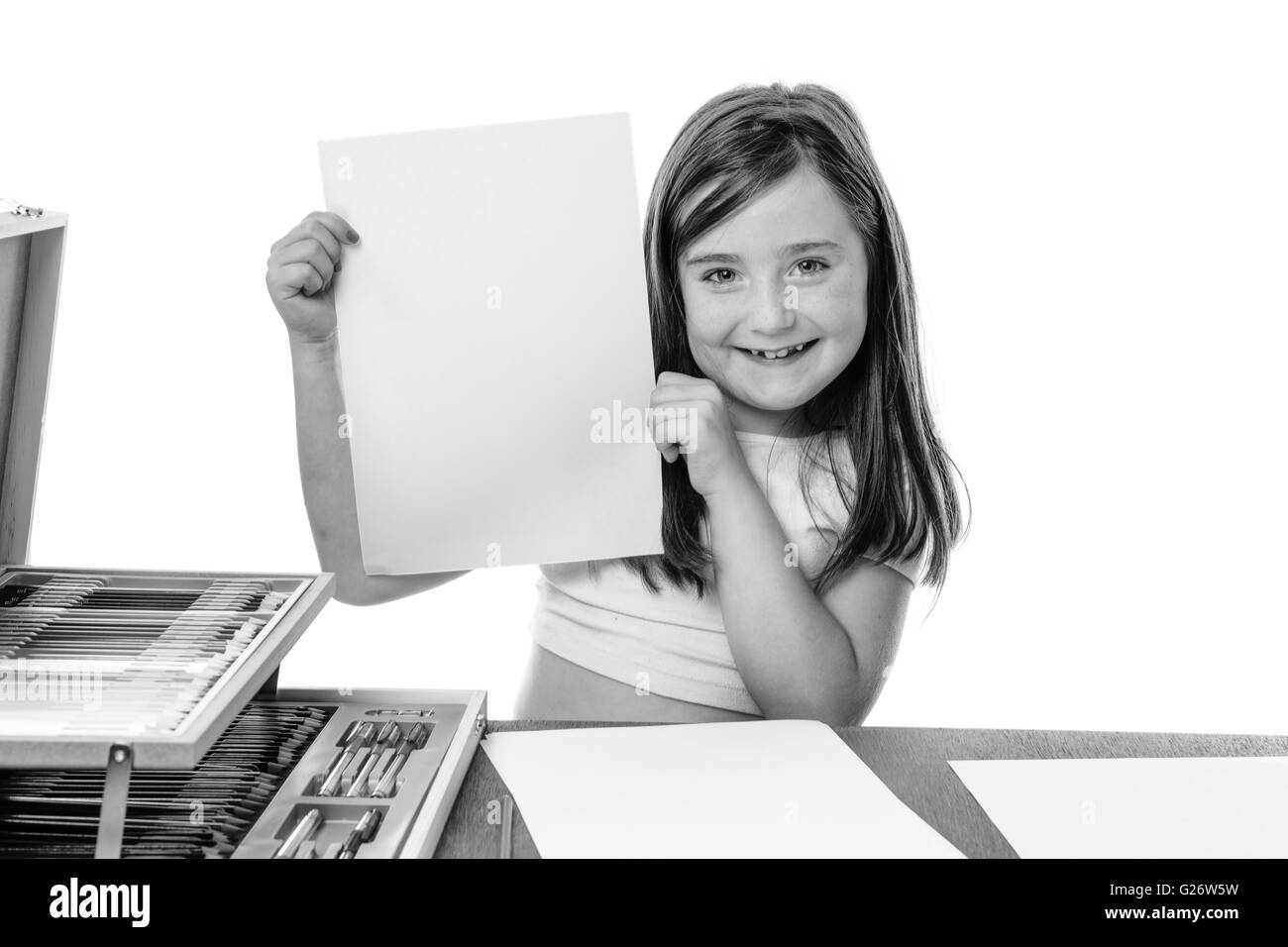 Kids drawing on white sheet of paper background Stock Photo - Alamy