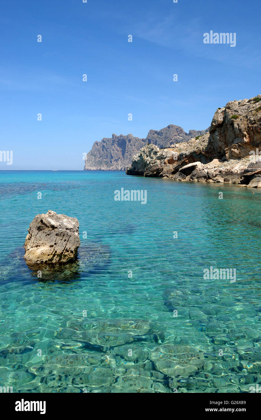 Sea rock and sky at Cala San Vincent, Mallorca Stock Photo