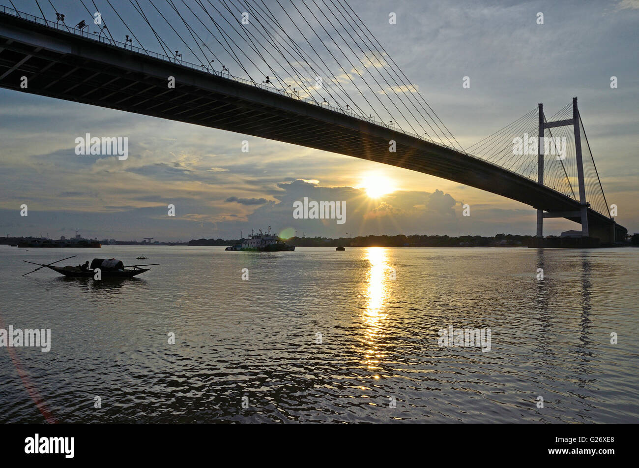 Second Hooghly Bridge at sunset, Kolkata, West Bengal, India Stock Photo