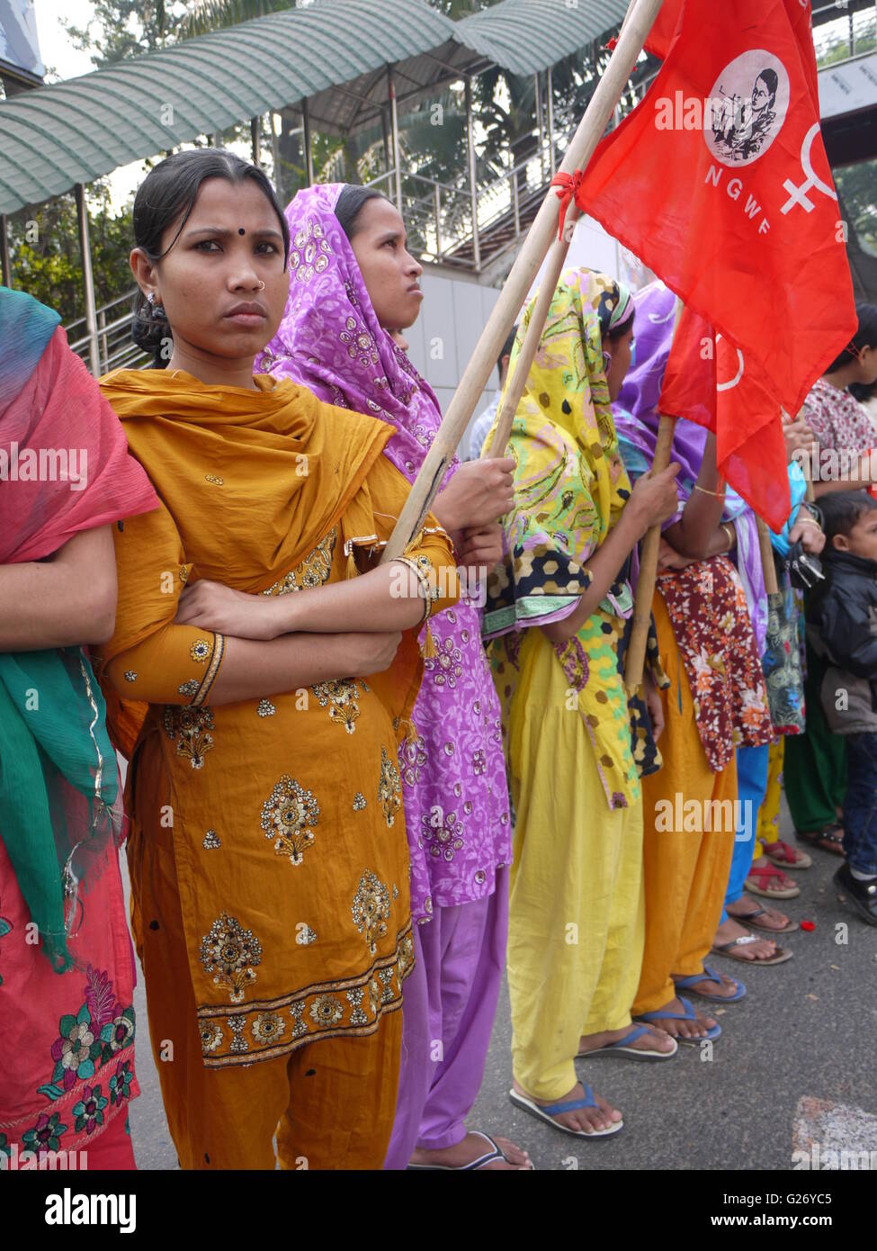 Women working in garment sector in Bangladesh demonstrate for better working conditions in Dhaka Stock Photo