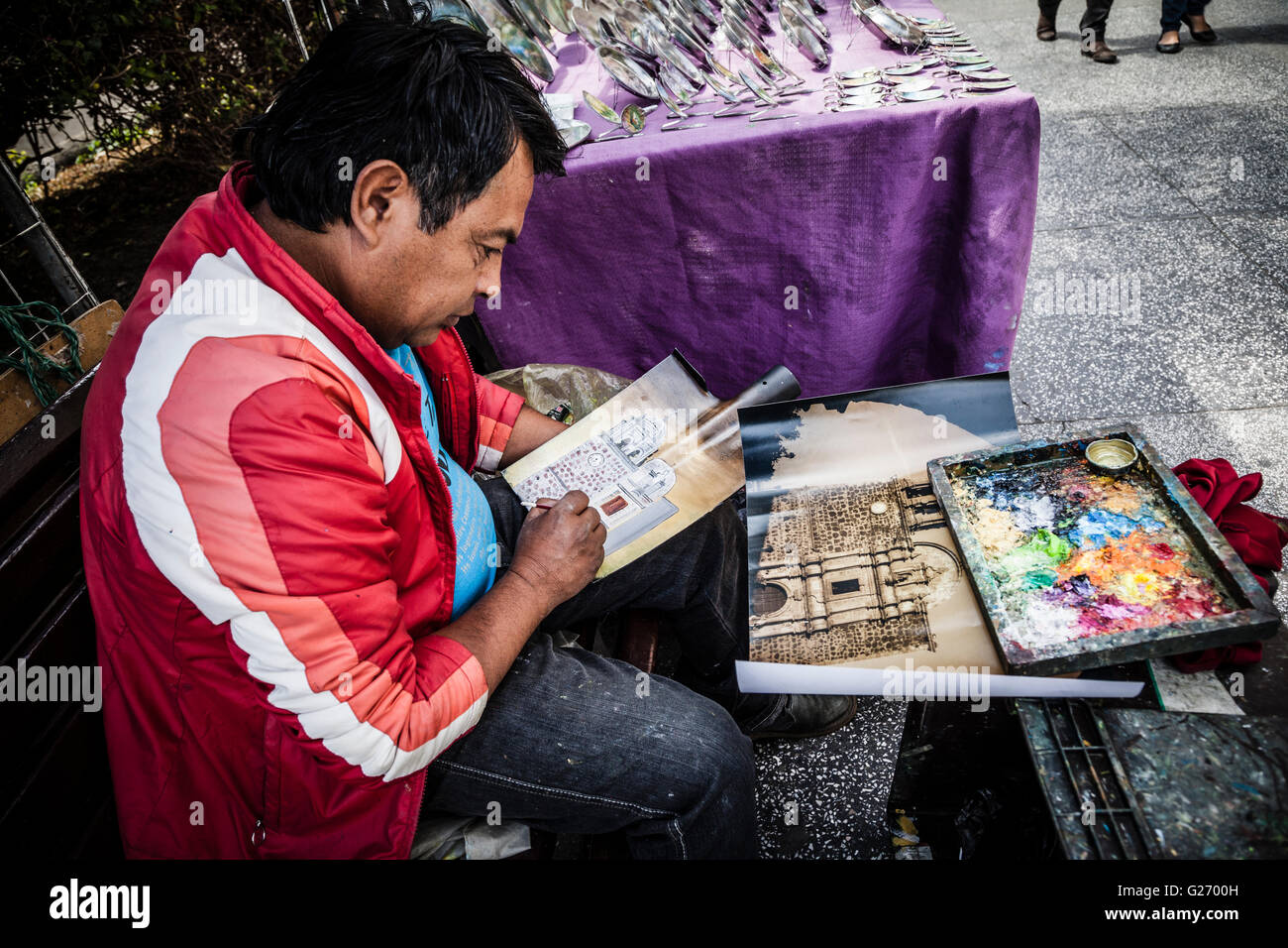 A street artist in the streets of Guadalajara, Jalisco Mexico Stock Photo