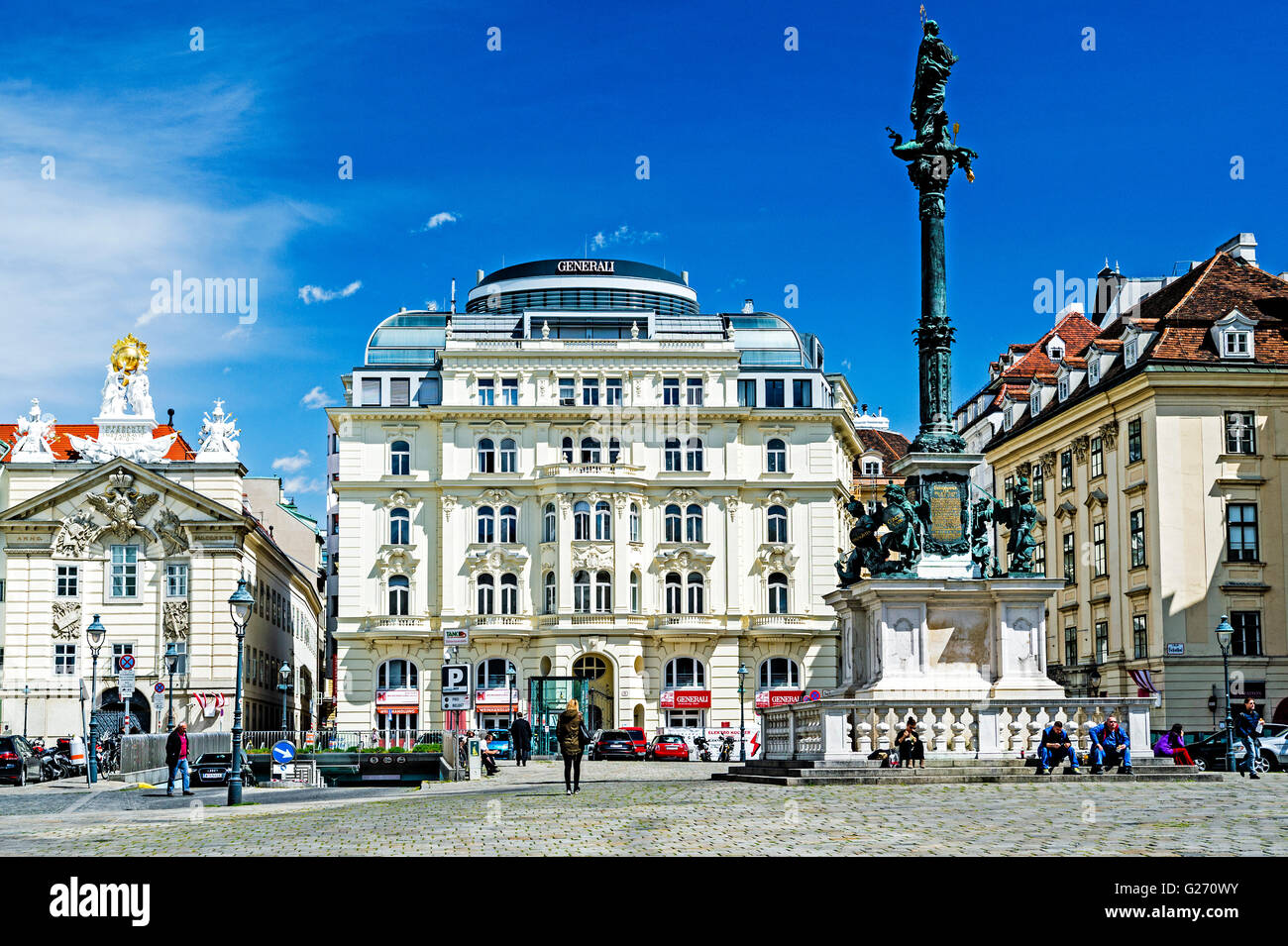 Vienna, am hof with firebrigade and generali insurance; wien, am hof mit feuerwehrwache und generali versicherung Stock Photo