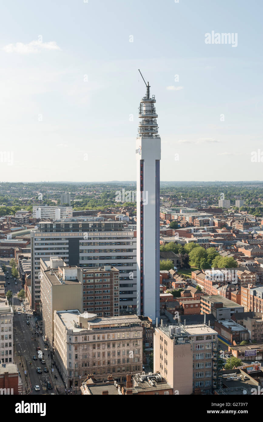 Aerial photograph of Birmingham City Centre, England. Jewellery Quarter and BT Tower Stock Photo