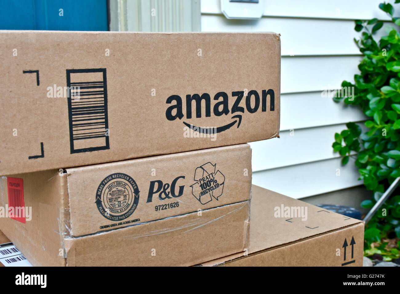 Amazon Prime boxes delivered to a residential home Stock Photo Alamy