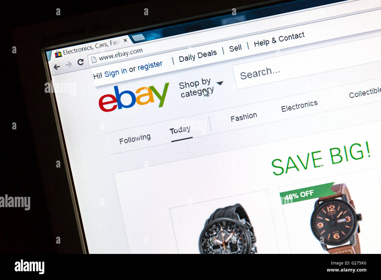 Ebay website on a computer screen  eBay is an american multinational corporation and e-commerce company Stock Photo